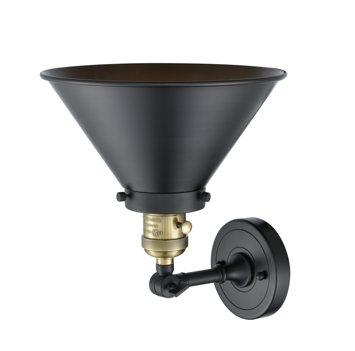 One Light Wall Sconce by Innovations - Franklin Restoration Collection, Black Antique Brass Finish - 203SW-BAB-M10-BK