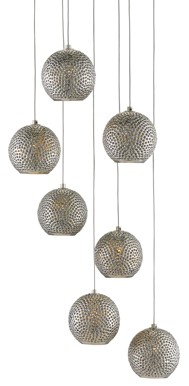 Photos - Chandelier / Lamp Giro Currey & Company  7-Light Pendant in Painted Silver with Nickel with Blue 9000-0683 