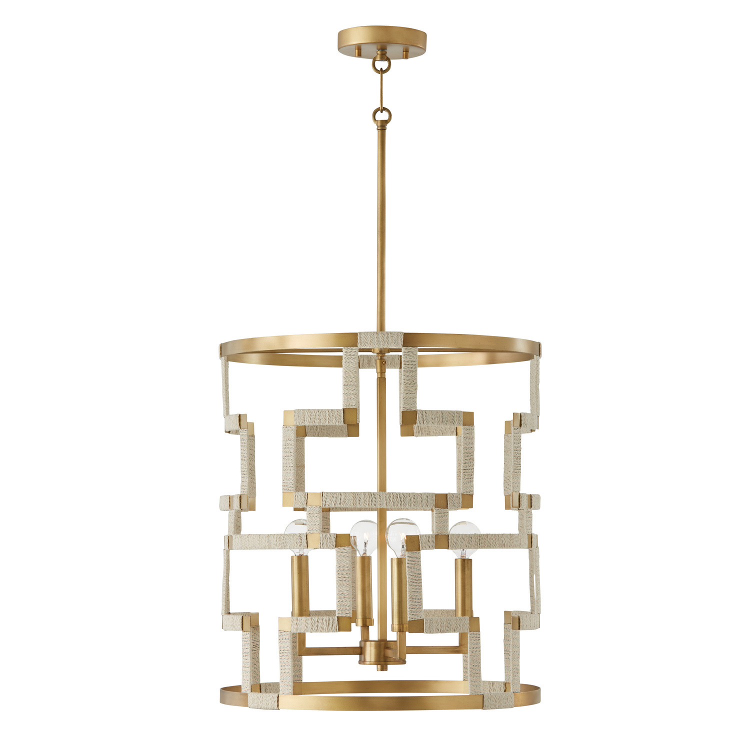 Capital Lighting Hala Four Light Foyer Pendant in Bleached Natural Jute and Patinaed Brass - 541041NL