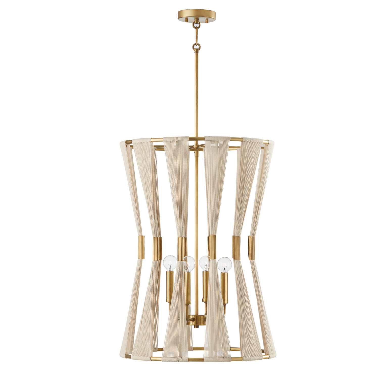 Capital Lighting Bianca Four Light Foyer Pendant in Bleached Natural Rope and Patinaed Brass - 541141NP
