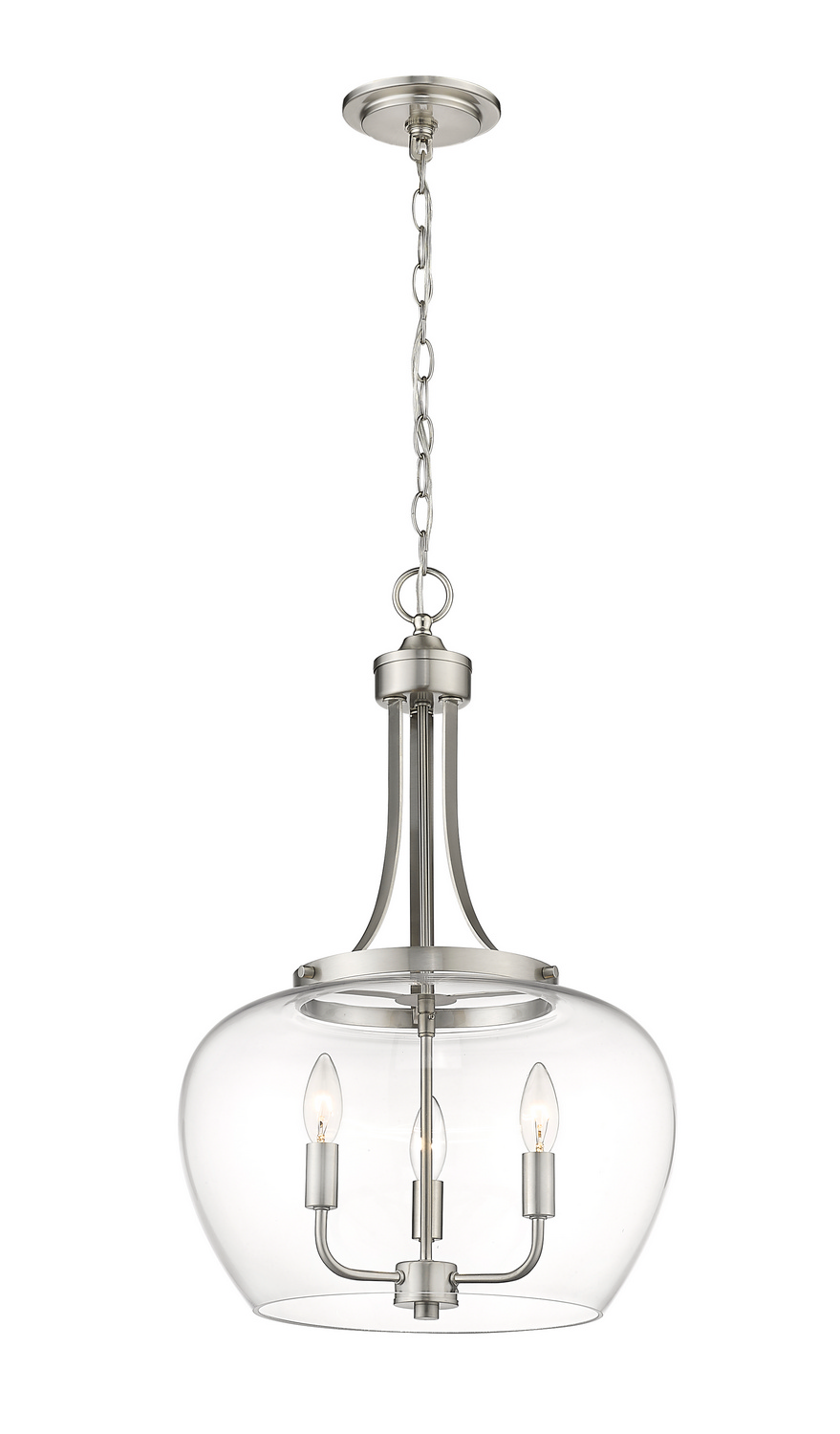 Three Light Pendant by Z-Lite - Joliet Collection, Brushed Nickel Finish - 473P16-BN