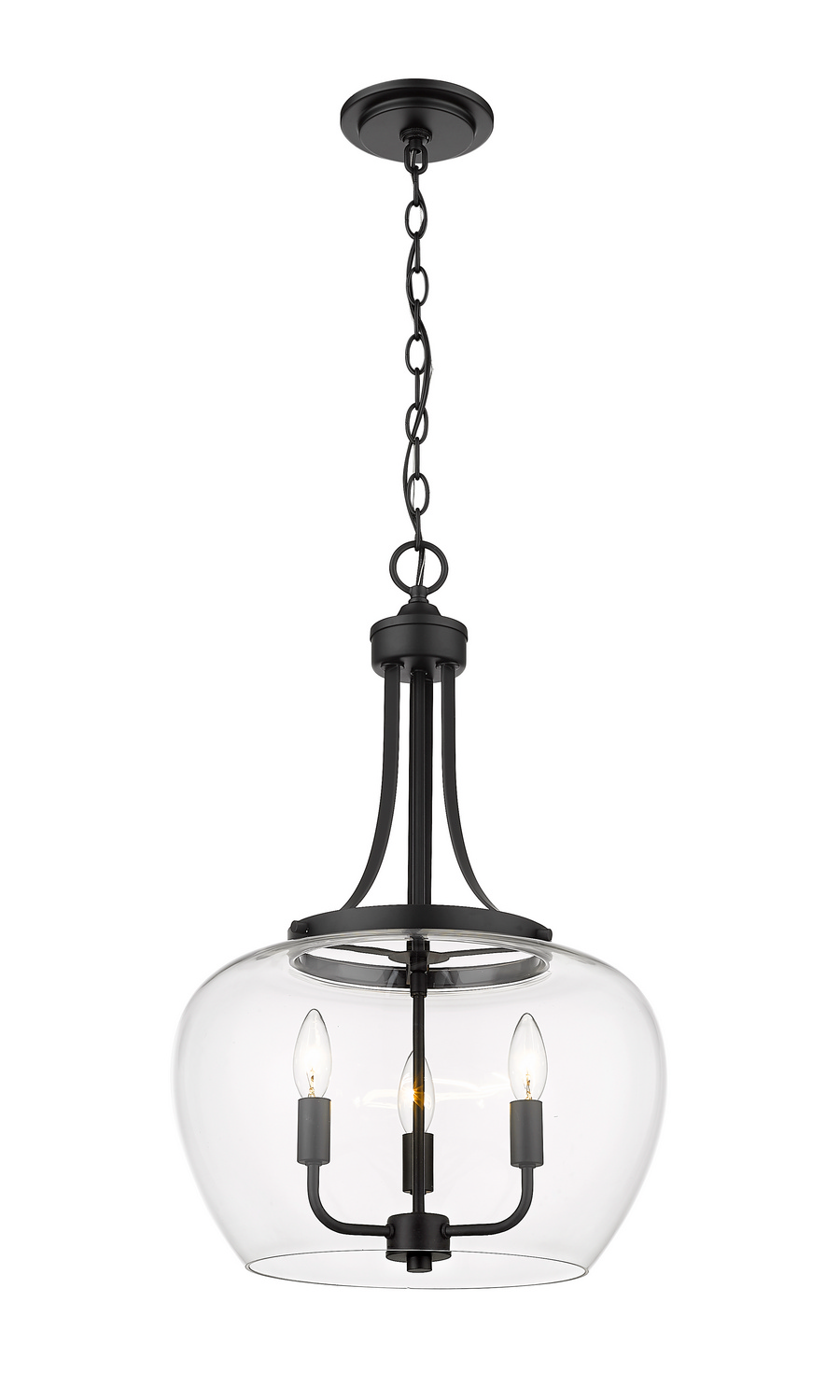 Three Light Pendant by Z-Lite - Joliet Collection, Matte Black Finish - 473P16-MB