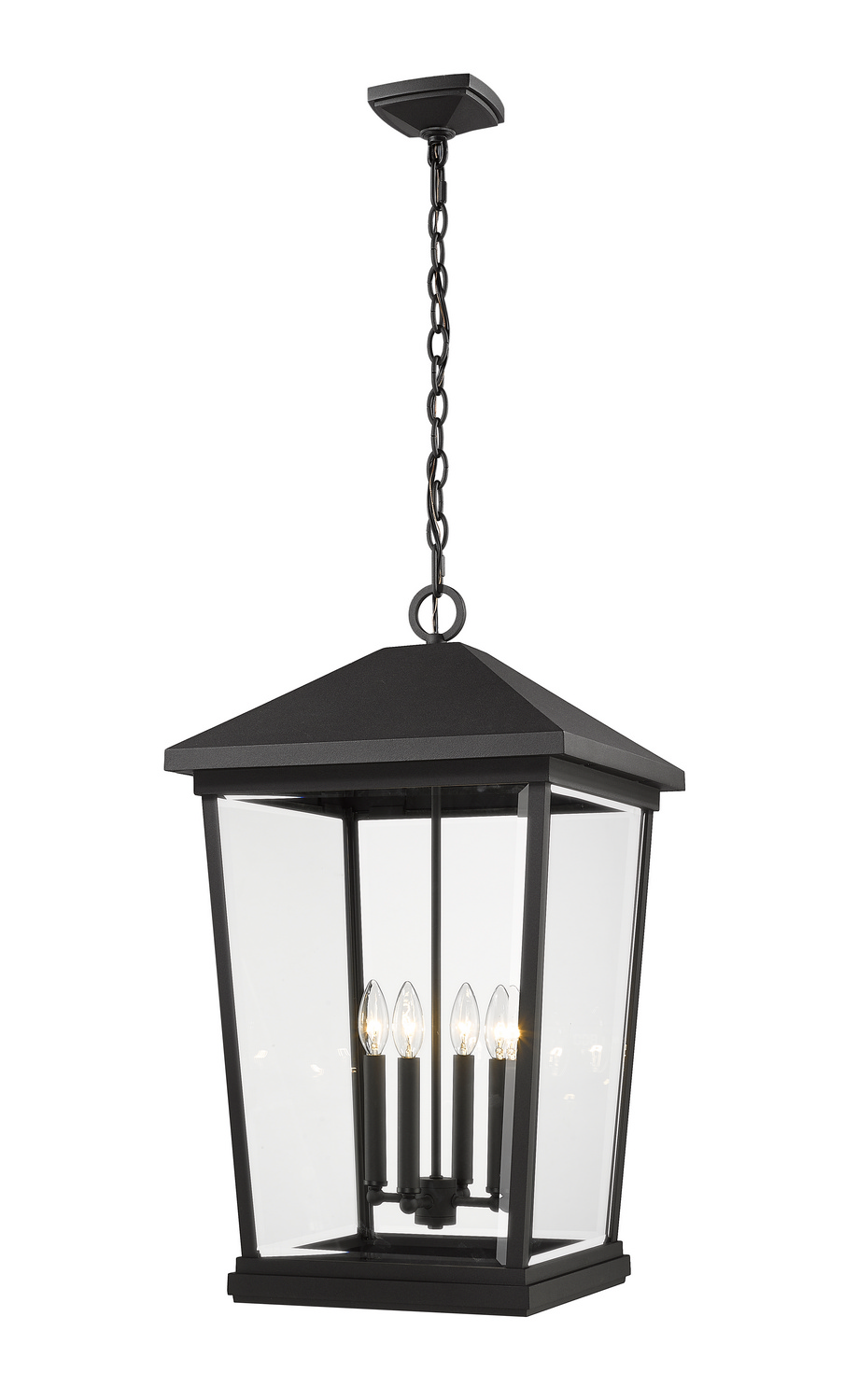 Four Light Outdoor Chain Mount Ceiling Fixture by Z-Lite - Beacon Collection, Black Finish - 568CHXXL-BK