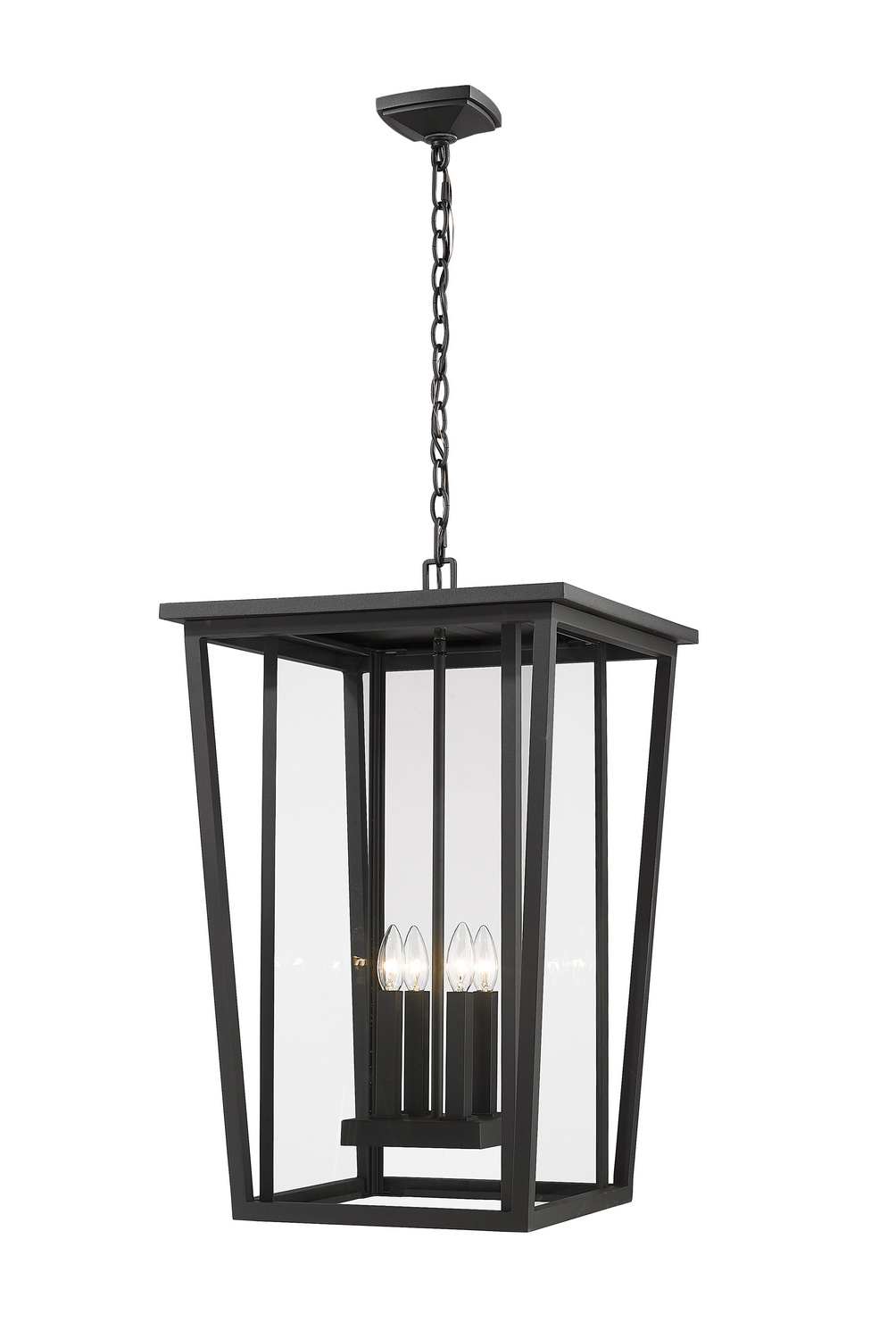 Four Light Outdoor Chain Mount Ceiling Fixture by Z-Lite - Seoul Collection, Black Finish - 571CHXXL-BK