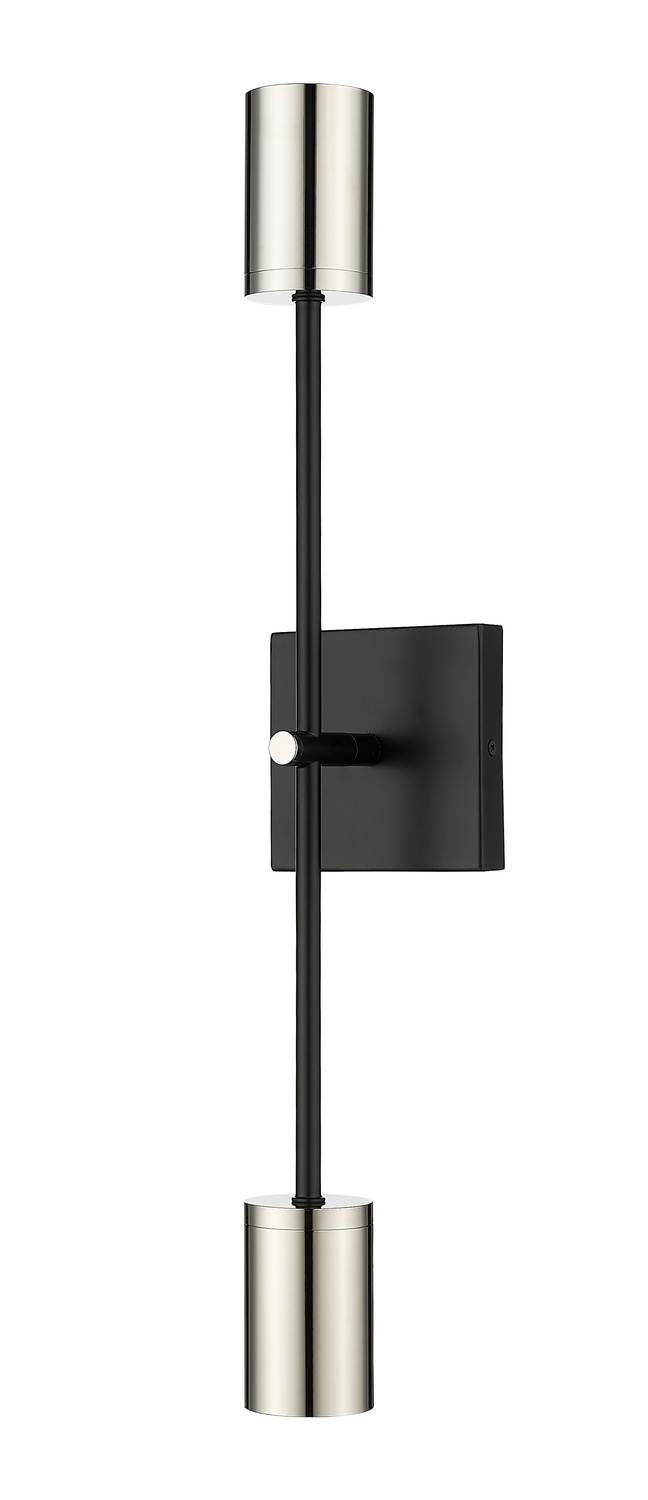Two Light Wall Sconce by Z-Lite - Calumet Collection, Matte Black + Polished Nickel Finish - 814-2S-MB-PN