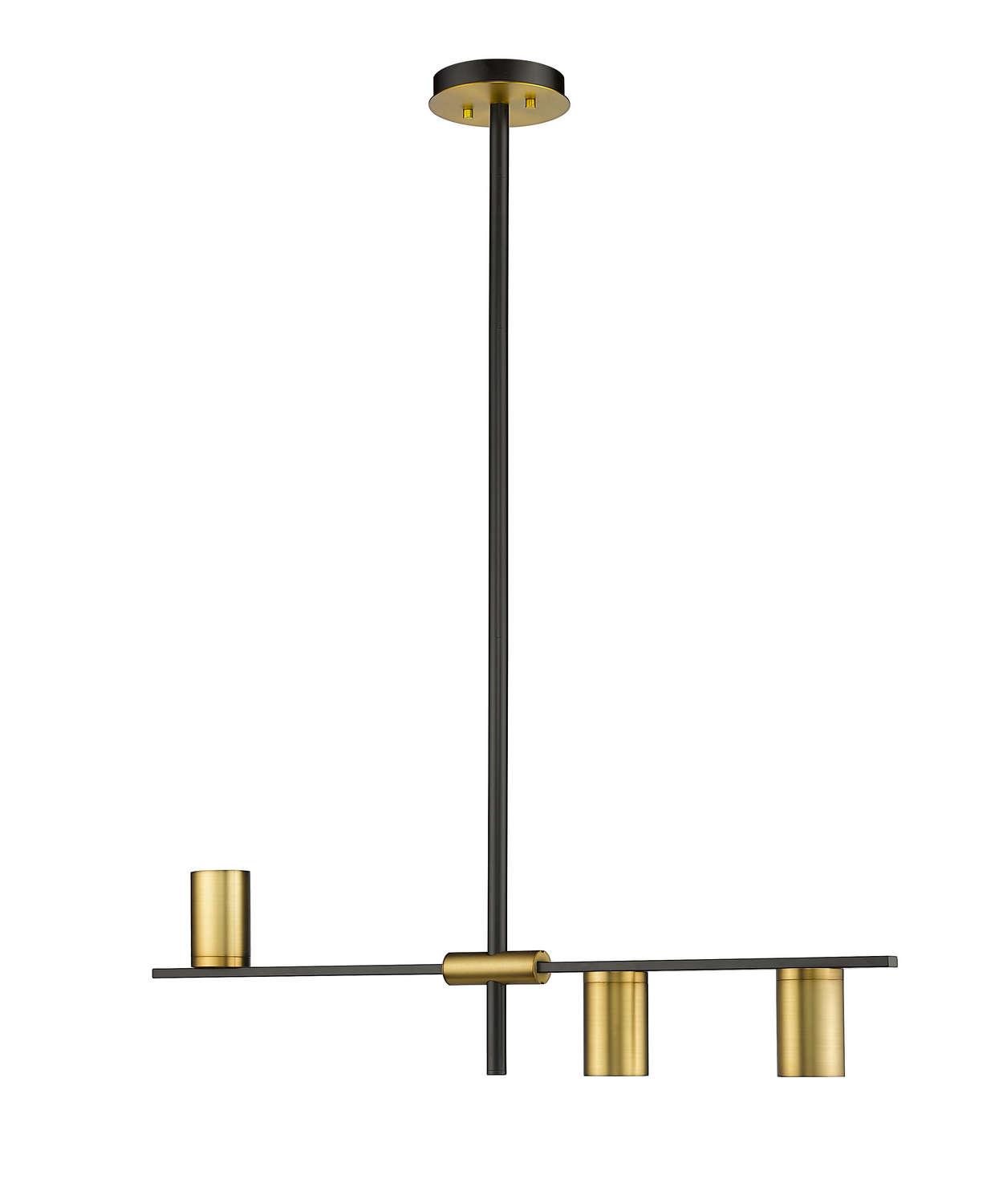 Three Light Linear Chandelier by Z-Lite - Calumet Collection, Matte Black + Olde Brass Finish - 814-3L-MB-OBR
