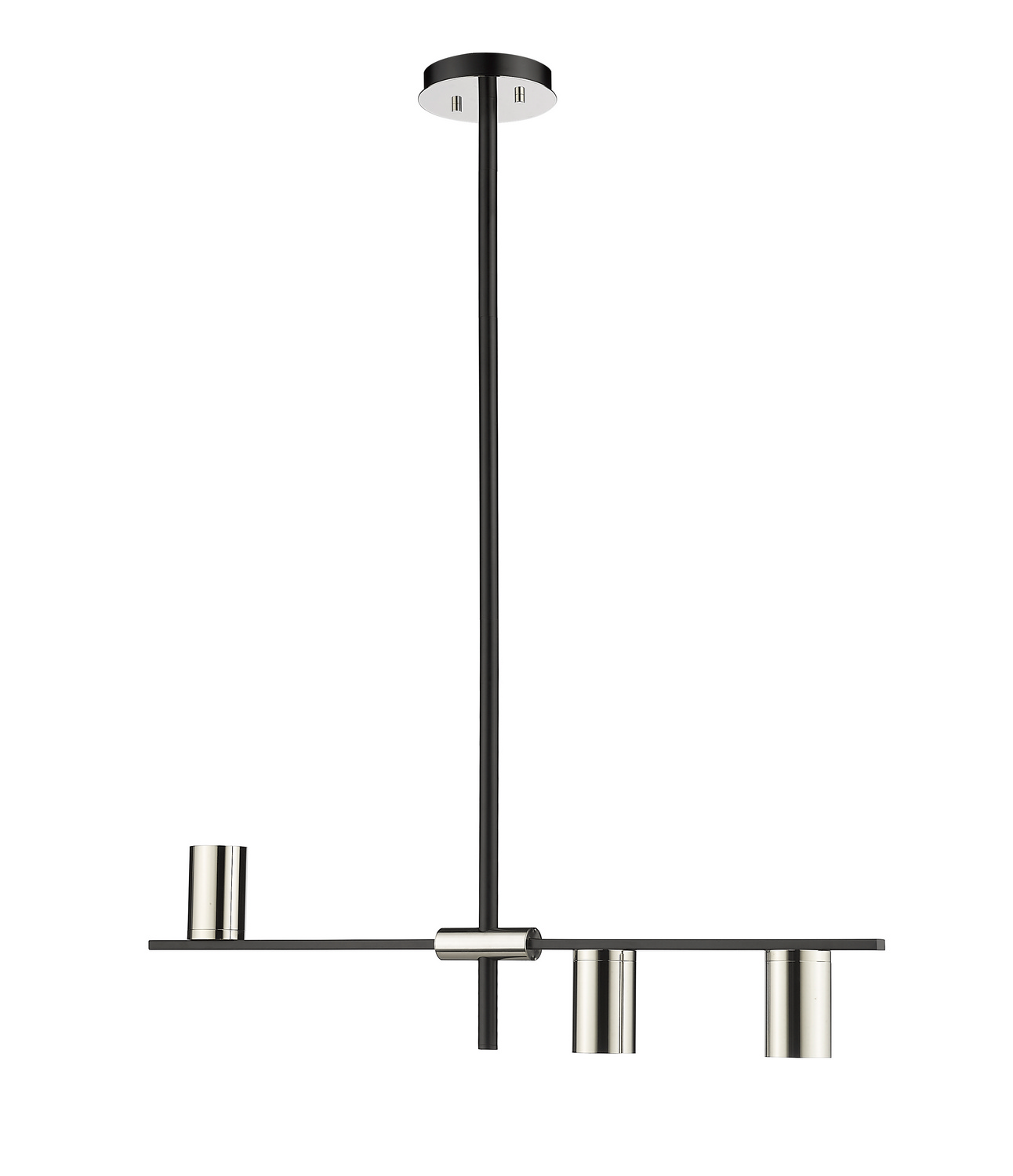 Three Light Linear Chandelier by Z-Lite - Calumet Collection, Matte Black + Polished Nickel Finish - 814-3L-MB-PN