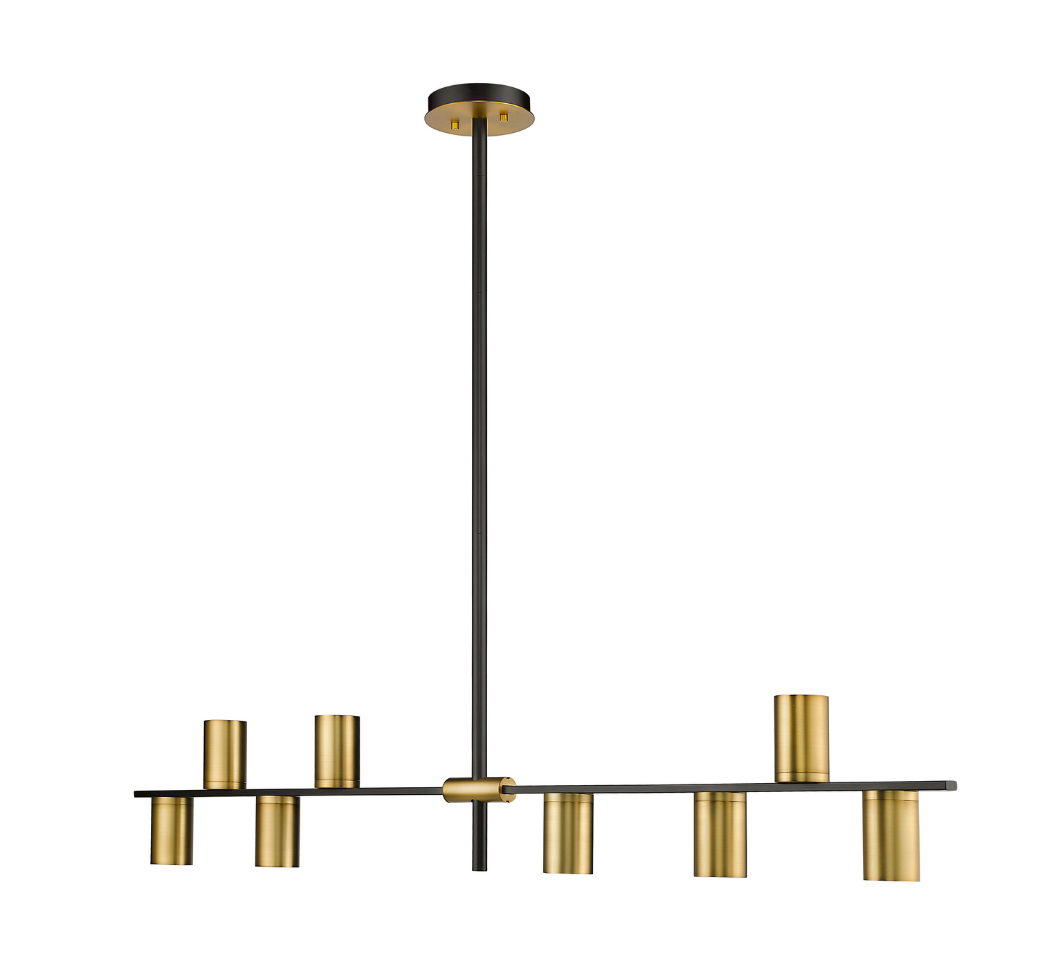 Eight Light Linear Chandelier by Z-Lite - Calumet Collection, Matte Black + Olde Brass Finish - 814-8L-MB-OBR