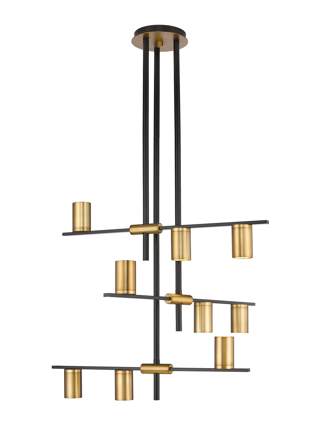 Nine Light Chandelier by Z-Lite - Calumet Collection, Matte Black + Olde Brass Finish - 814-9MB-OBR