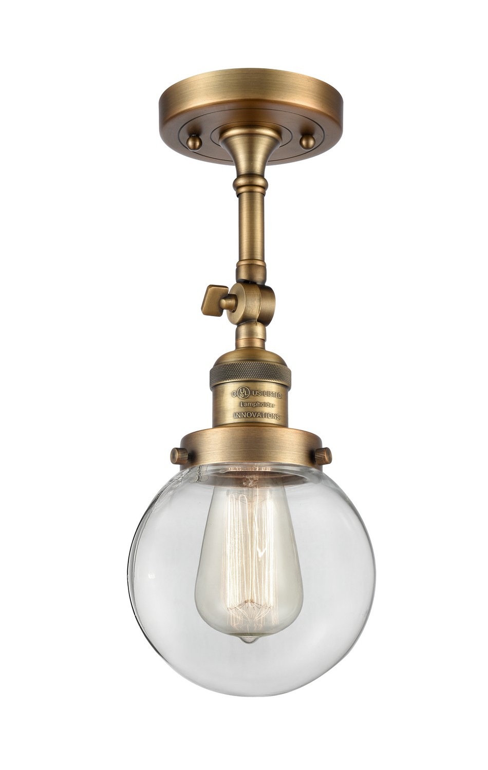 LED Semi-Flush Mount by Innovations - Franklin Restoration Collection, Brushed Brass Finish - 201F-BB-G202-6-LED