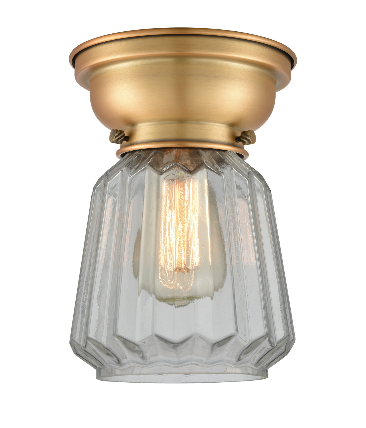 One Light Flush Mount by Innovations - Franklin Restoration Collection, Brushed Brass Finish - 623-1F-BB-G142