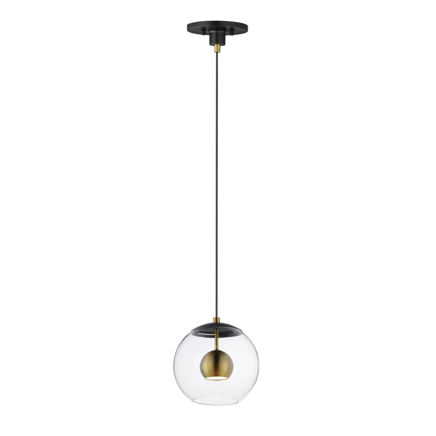 Nucleus 1-Light LED Pendant in Black with Natural Aged Brass
