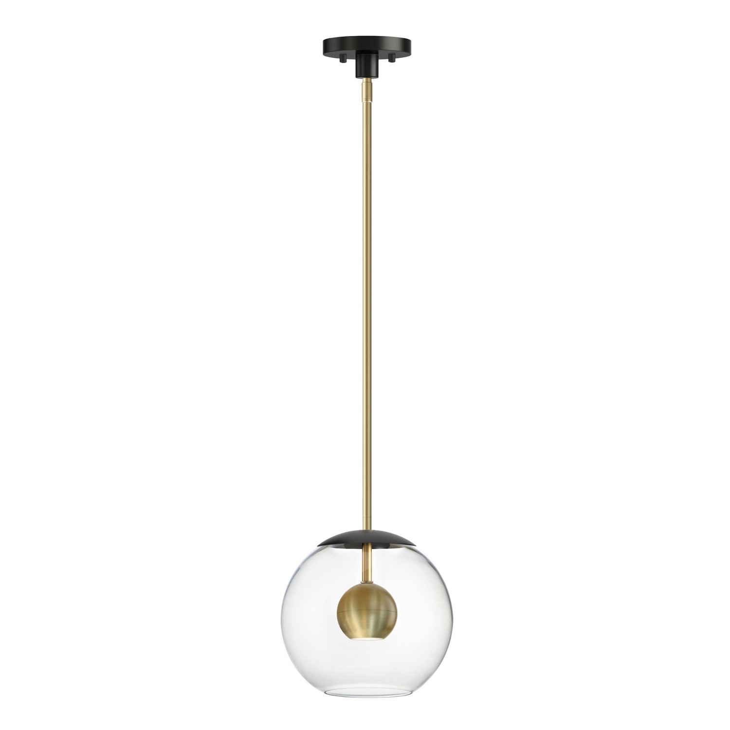 Nucleus 1-Light LED Pendant in Black with Natural Aged Brass