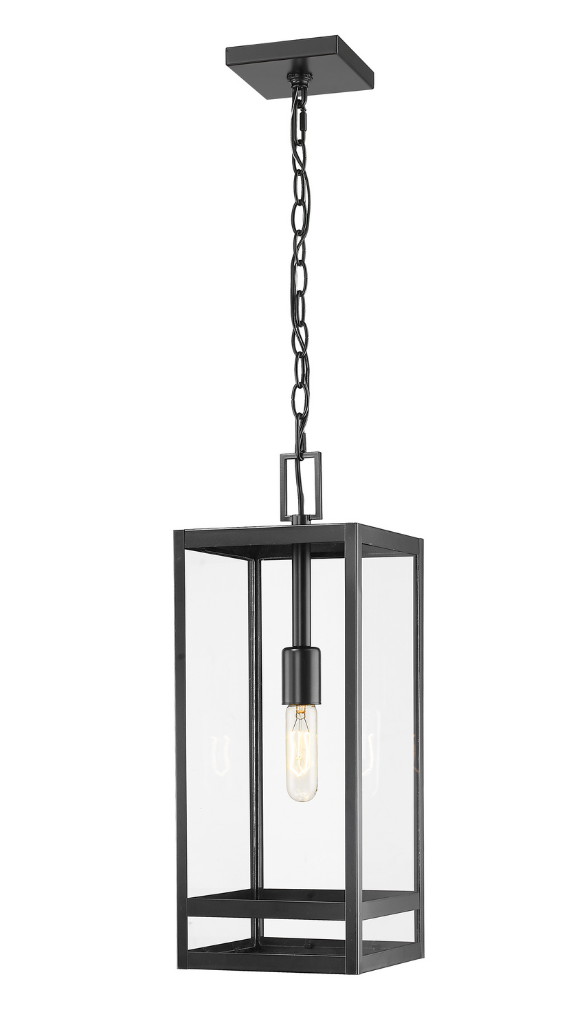 One Light Outdoor Chain Mount Ceiling Fixture by Z-Lite - Nuri Collection, Black Finish - 596CHB-BK