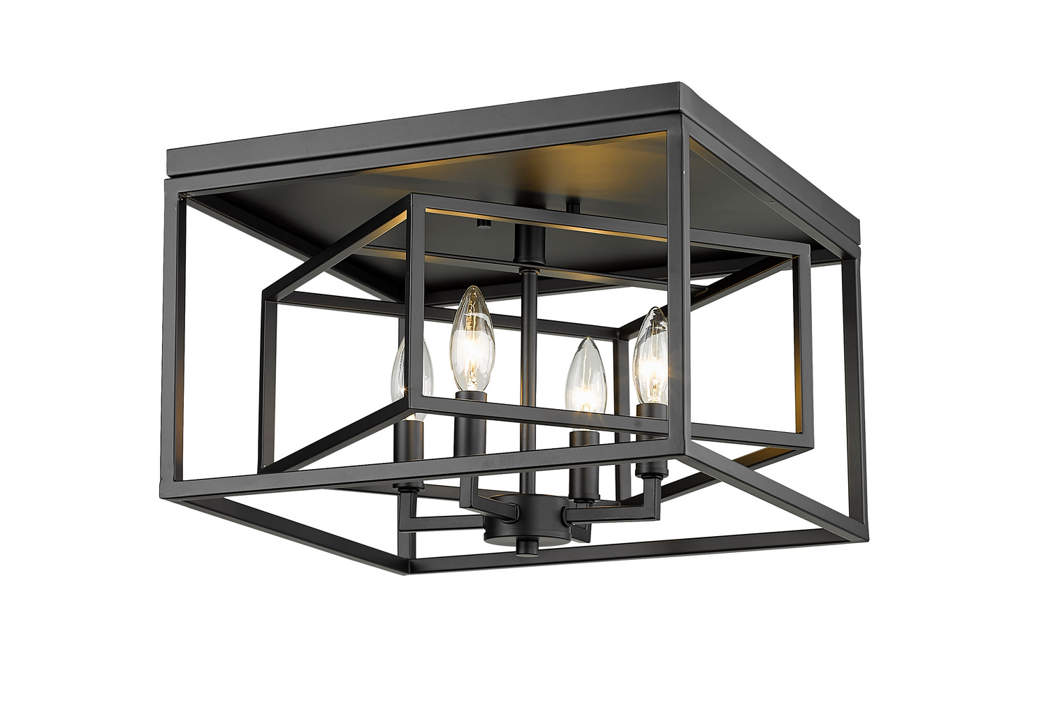 Four Light Flush Mount by Z-Lite - Euclid Collection, Matte Black Finish - 457F-MB