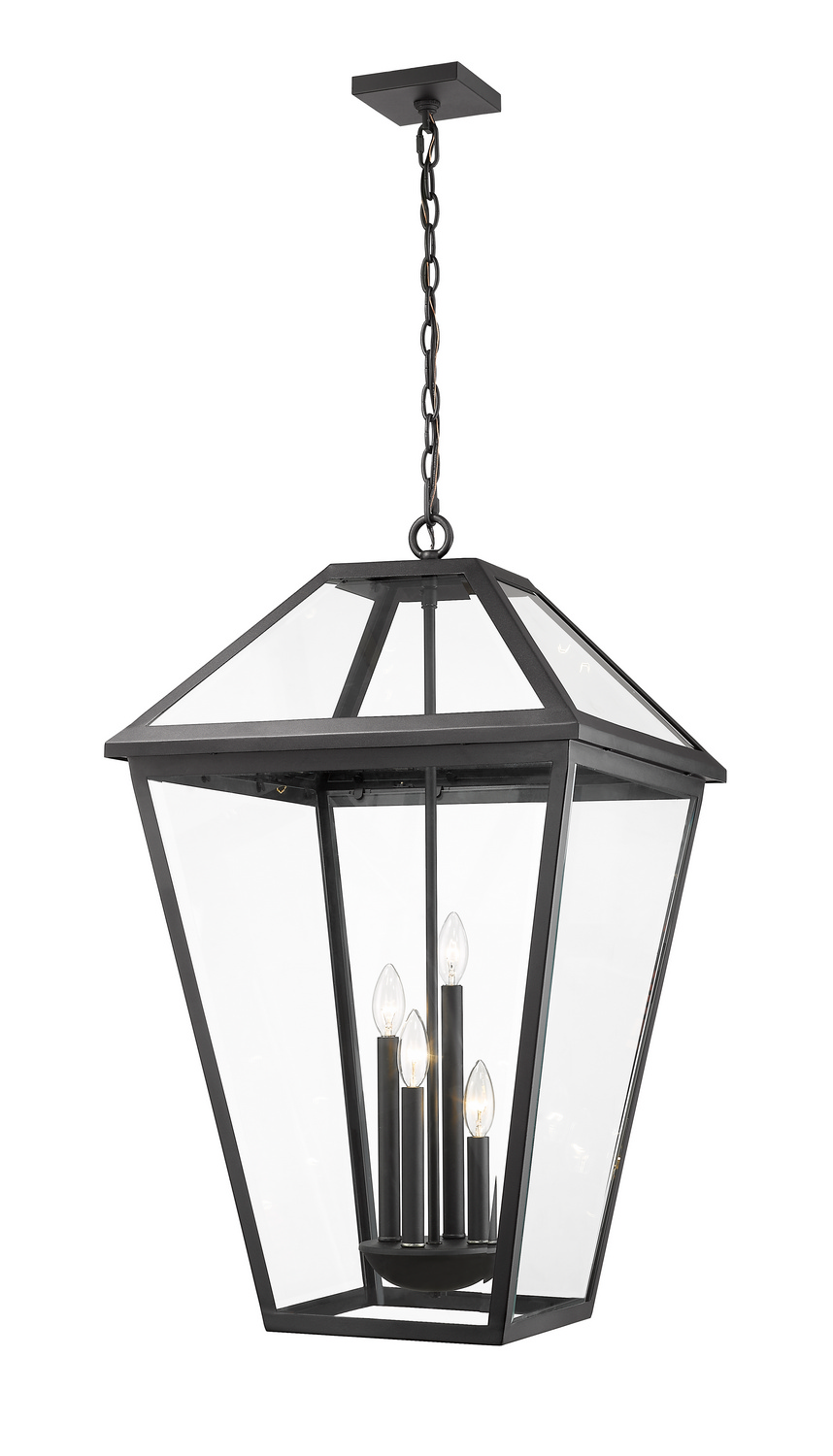 Four Light Outdoor Chain Mount Ceiling Fixture by Z-Lite - Talbot Collection, Black Finish - 579CHXLX-BK