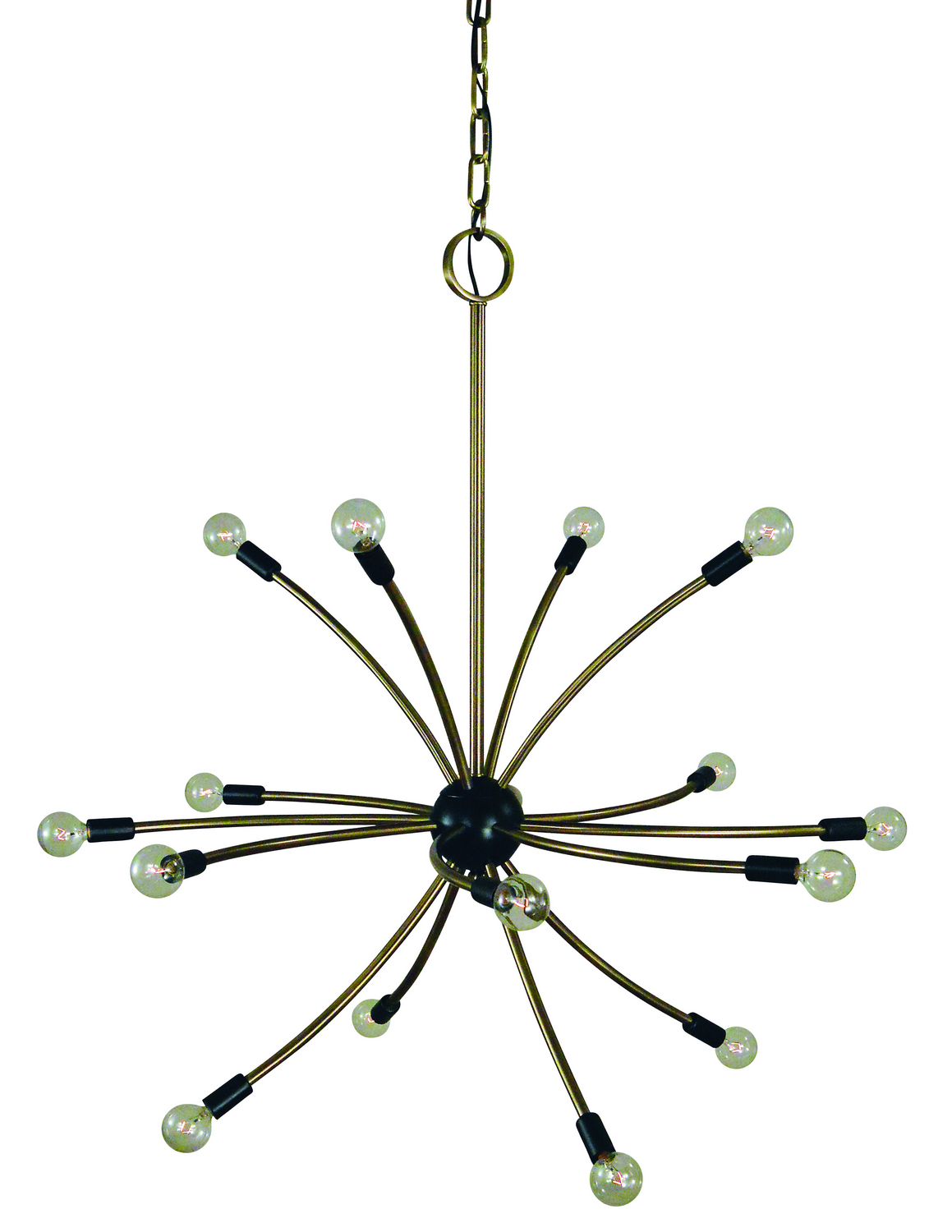 Framburg Comet 16 Light Chandelier in Antique Brass with Matte Black Accents - L1076 AB/MBLACK