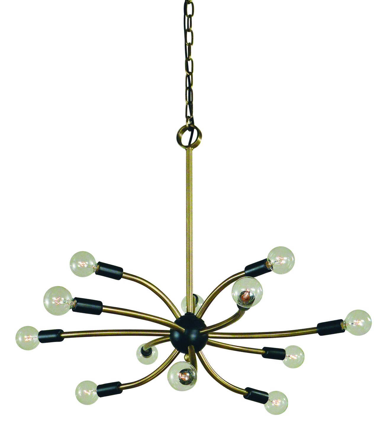 Framburg Comet 12 Light Chandelier in Antique Brass with Matte Black Accents - L1072 AB/MBLACK