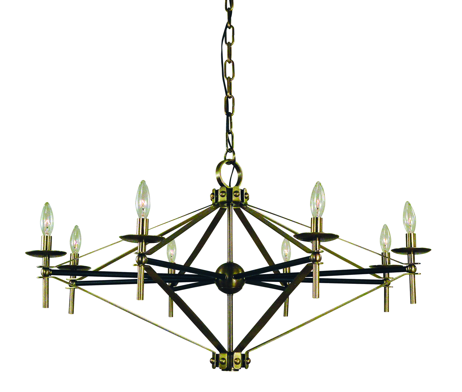 Framburg Fleurette Eight Light Chandelier in Antique Brass with Matte Black Accents - L1028 AB/MBLACK