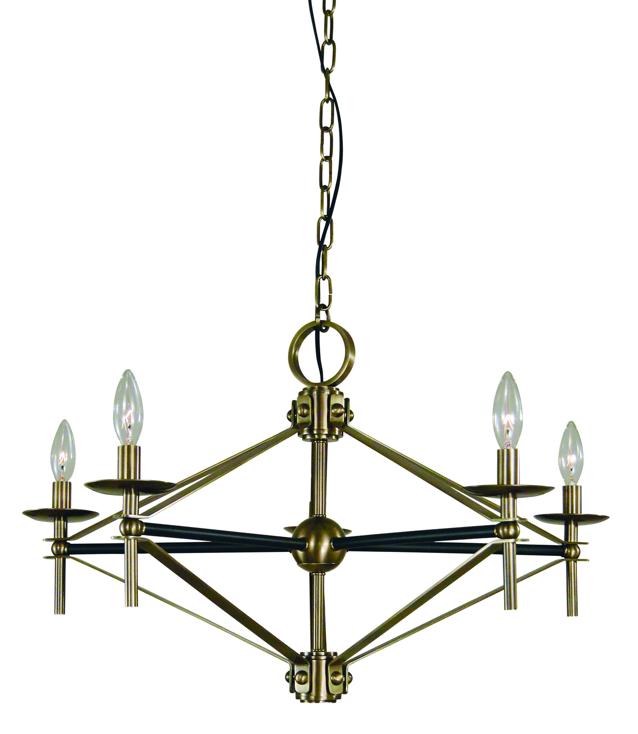 Framburg Fleurette Five Light Chandelier in Antique Brass with Matte Black Accents - L1025 AB/MBLACK