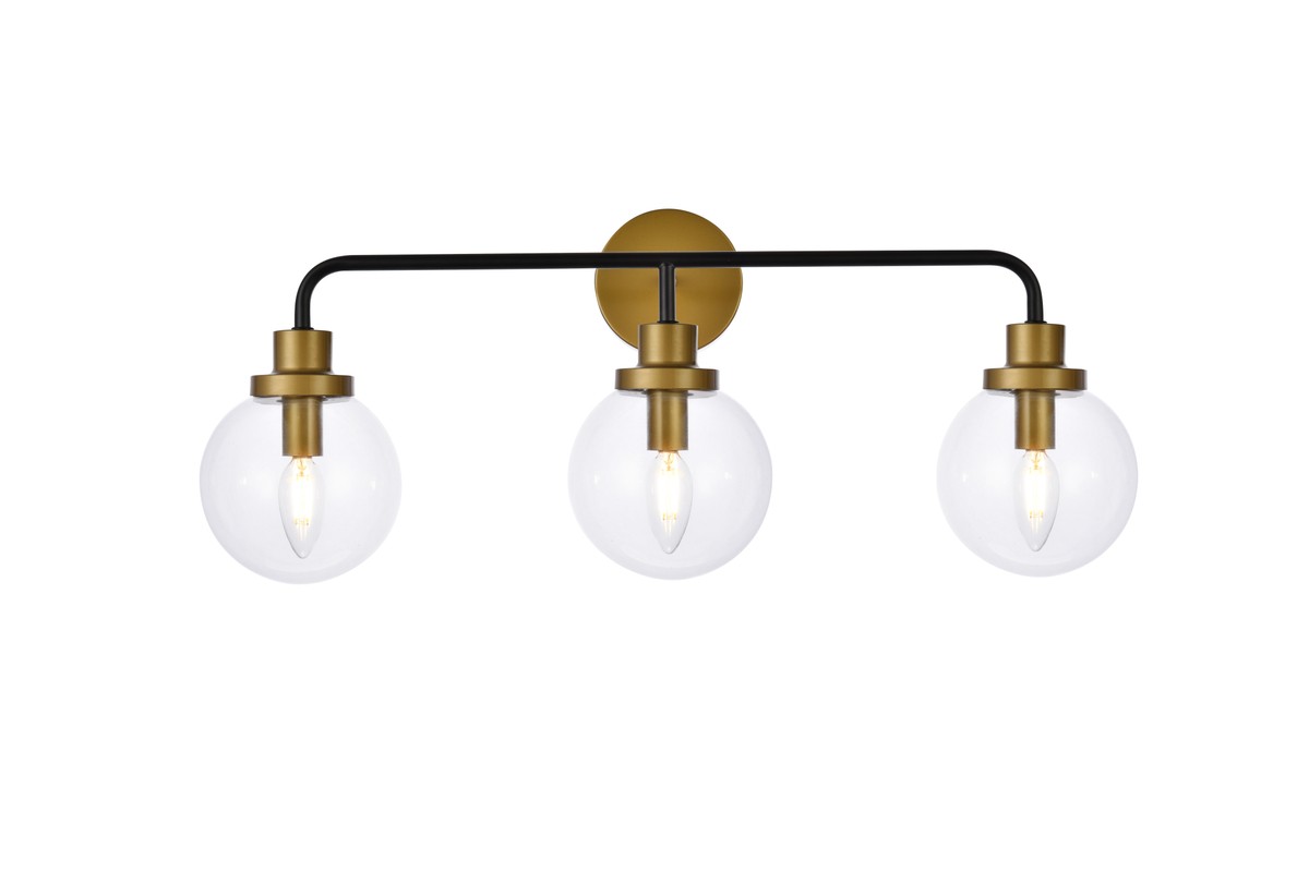 Photos - Chandelier / Lamp Elegant Lighting Black and Brass Three Light Bath from the Hanson Collection LD7035W28BRB 