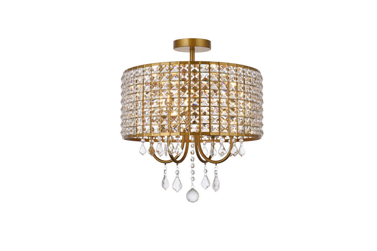 brass Four Light Flush Mount from the Elise Collection