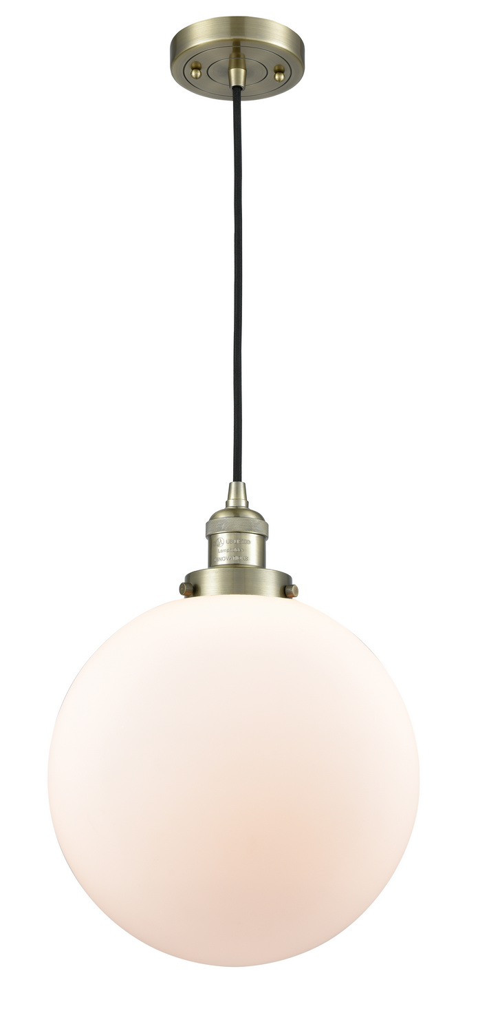 One Light Mini Pendant by Innovations - Franklin Restoration Collection, Antique Brass Finish - 201C-AB-G201-12