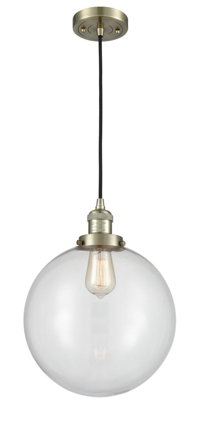 One Light Mini Pendant by Innovations - Franklin Restoration Collection, Antique Brass Finish - 201C-AB-G202-12