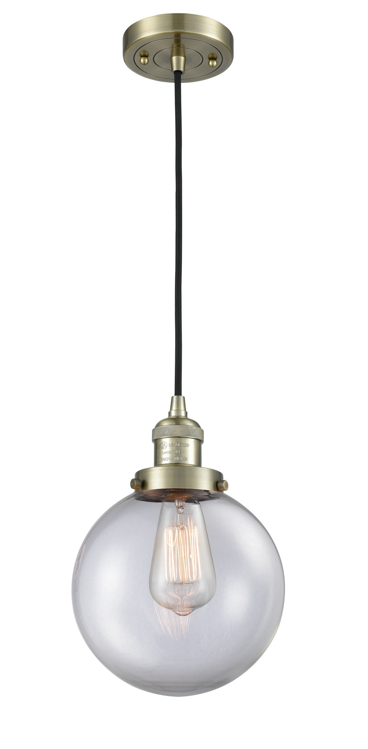 One Light Mini Pendant by Innovations - Franklin Restoration Collection, Antique Brass Finish - 201C-AB-G202-8