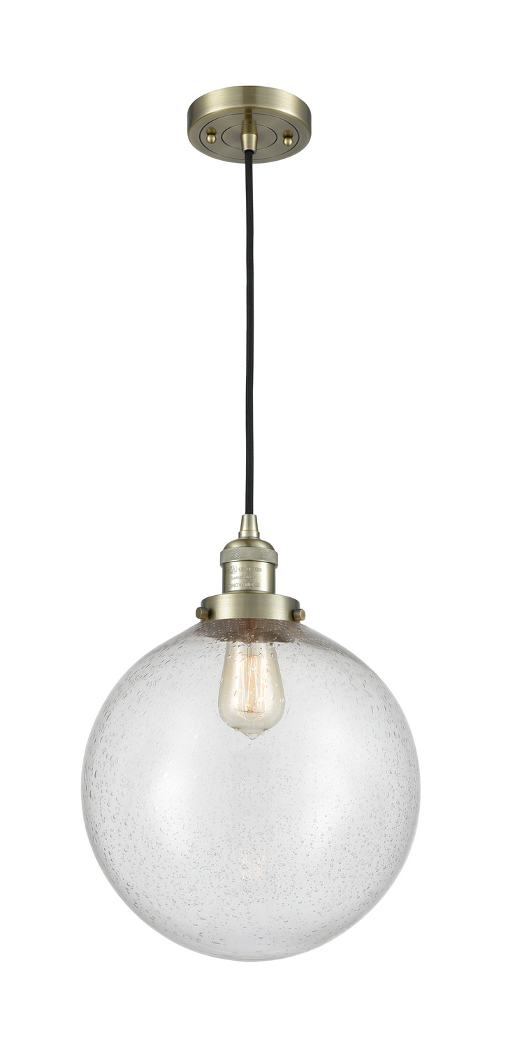 One Light Mini Pendant by Innovations - Franklin Restoration Collection, Antique Brass Finish - 201C-AB-G204-12