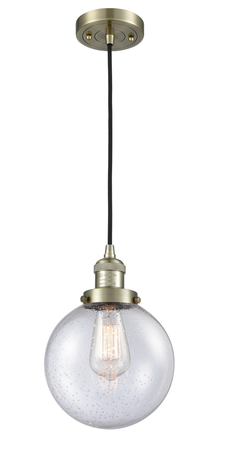 One Light Mini Pendant by Innovations - Franklin Restoration Collection, Antique Brass Finish - 201C-AB-G204-8