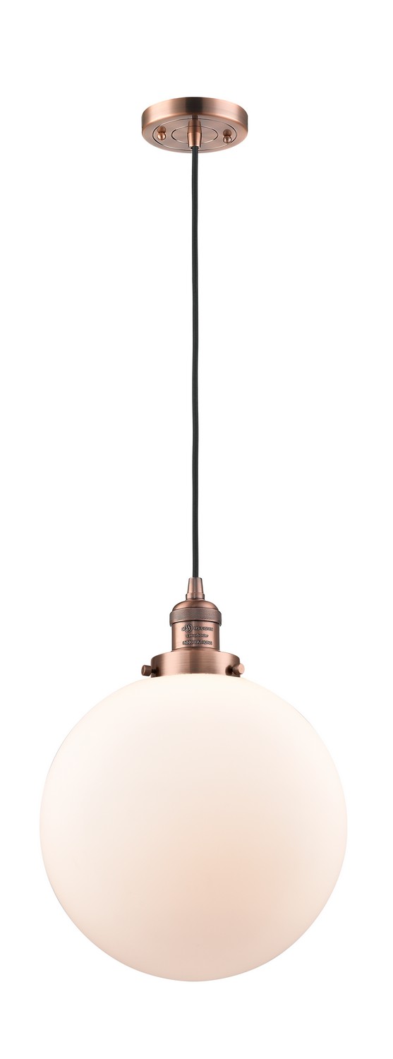 LED Mini Pendant by Innovations - Franklin Restoration Collection, Antique Copper Finish - 201C-AC-G201-12-LED