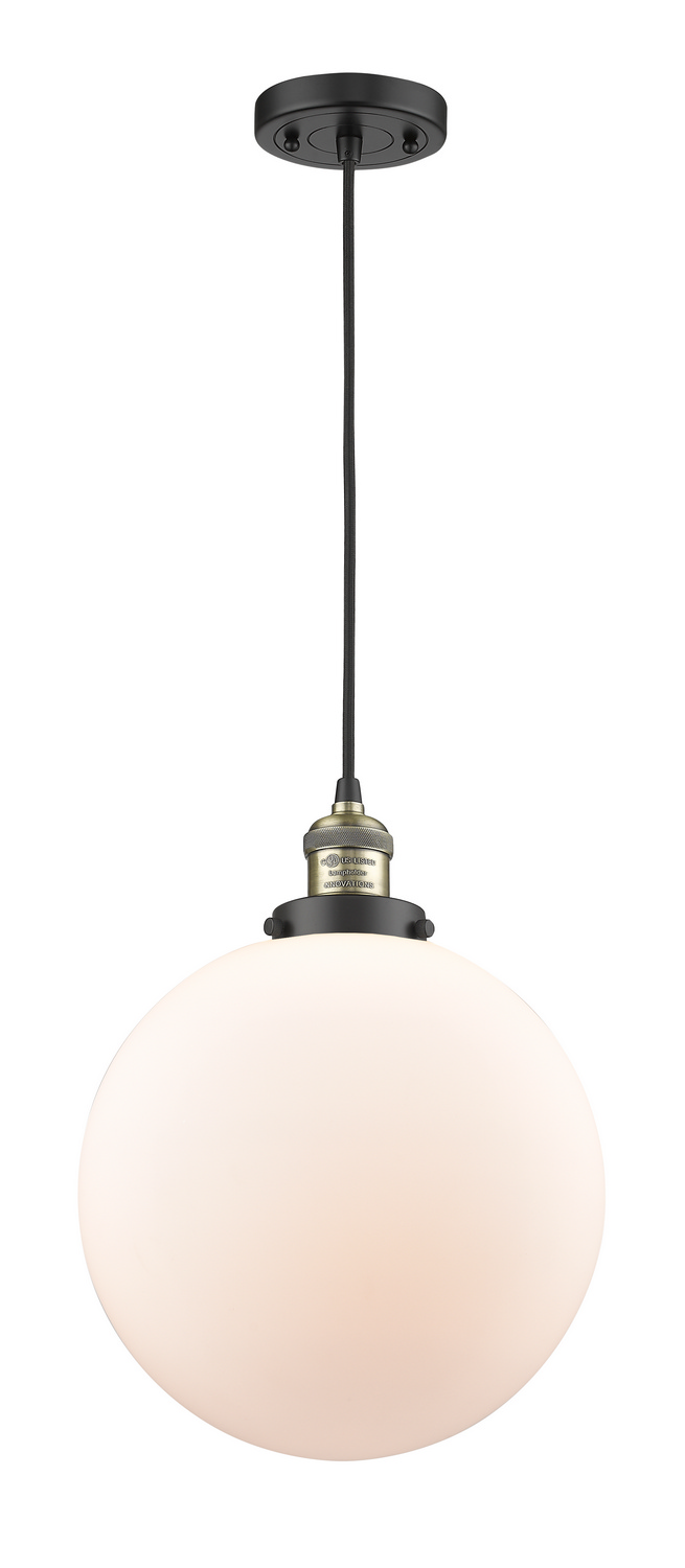 One Light Mini Pendant by Innovations - Franklin Restoration Collection, Black Antique Brass Finish - 201C-BAB-G201-12
