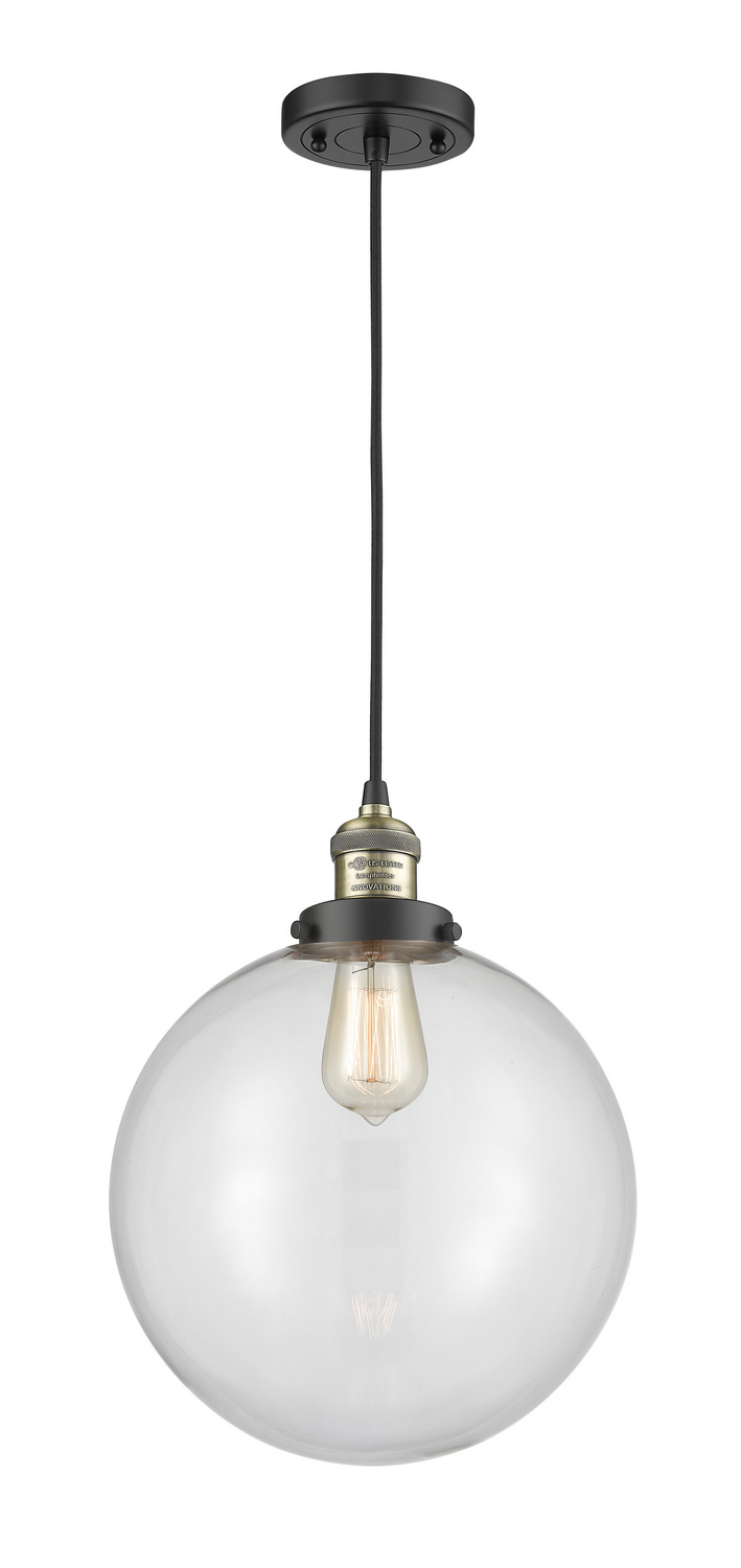 One Light Mini Pendant by Innovations - Franklin Restoration Collection, Black Antique Brass Finish - 201C-BAB-G202-12