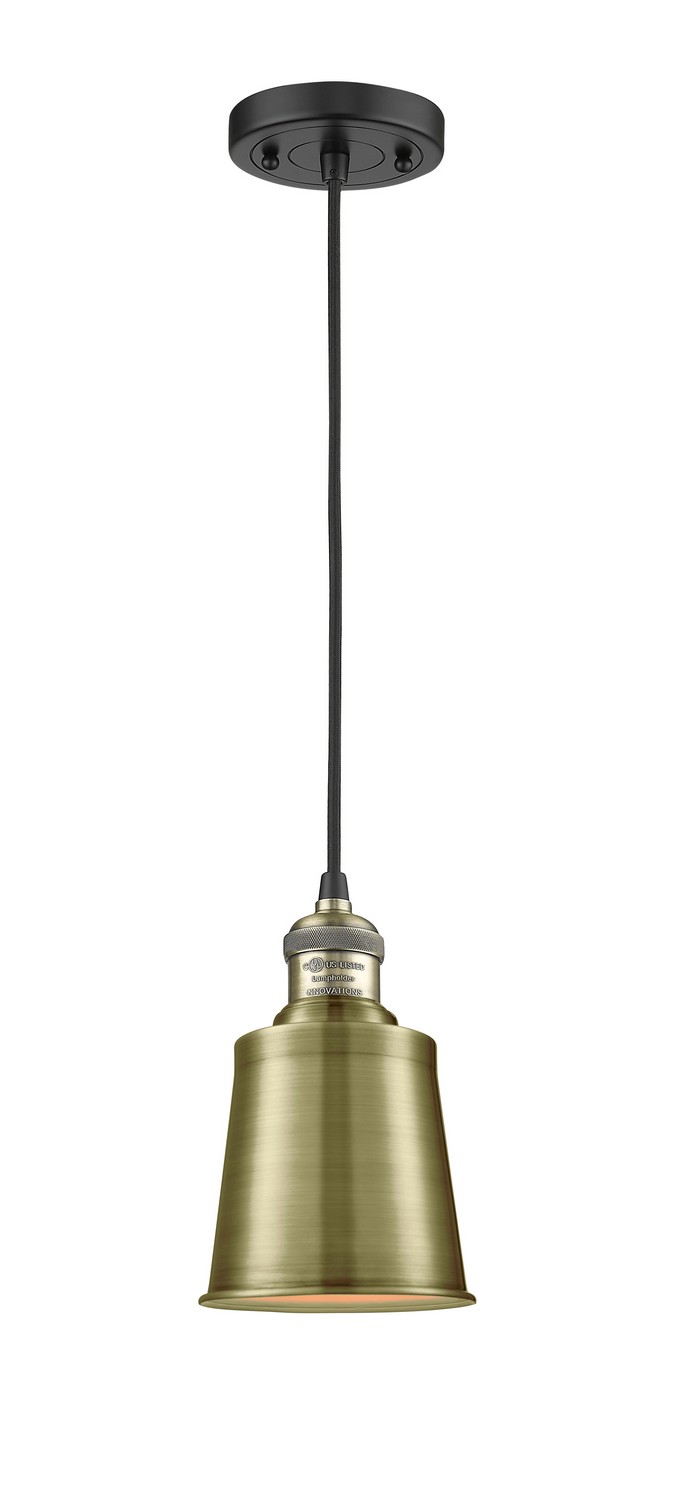One Light Mini Pendant by Innovations - Franklin Restoration Collection, Black Antique Brass Finish - 201C-BAB-M9-AB