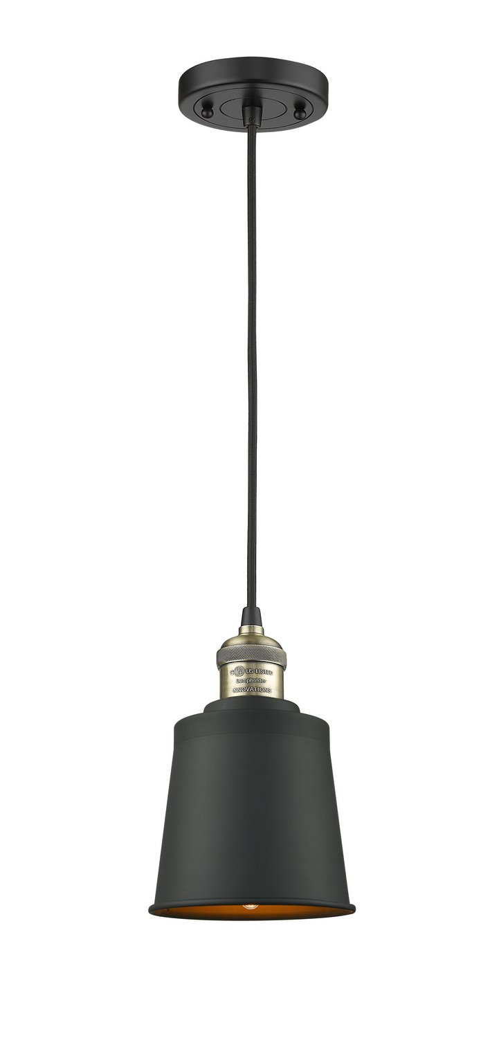 One Light Mini Pendant by Innovations - Franklin Restoration Collection, Black Antique Brass Finish - 201C-BAB-M9-BK