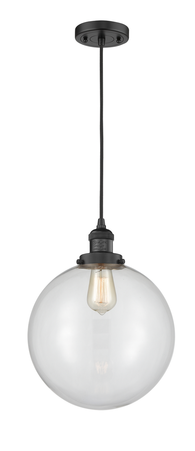 One Light Mini Pendant by Innovations - Franklin Restoration Collection, Matte Black Finish - 201C-BK-G202-12