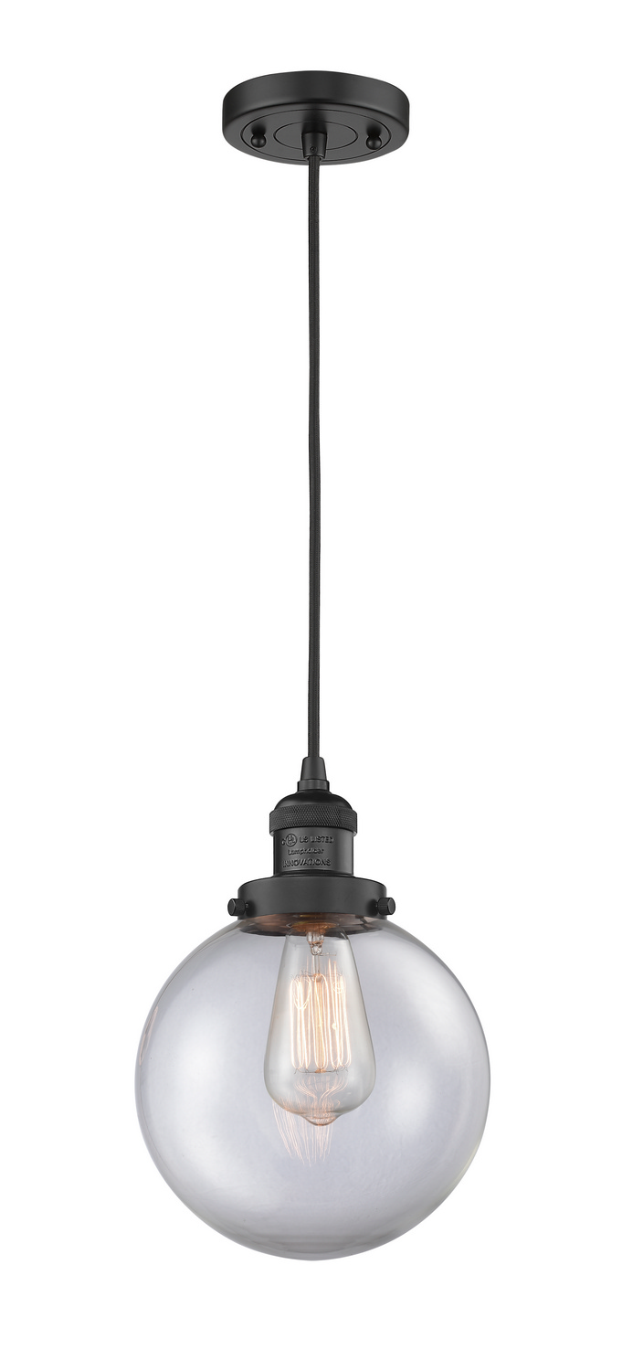 One Light Mini Pendant by Innovations - Franklin Restoration Collection, Matte Black Finish - 201C-BK-G202-8