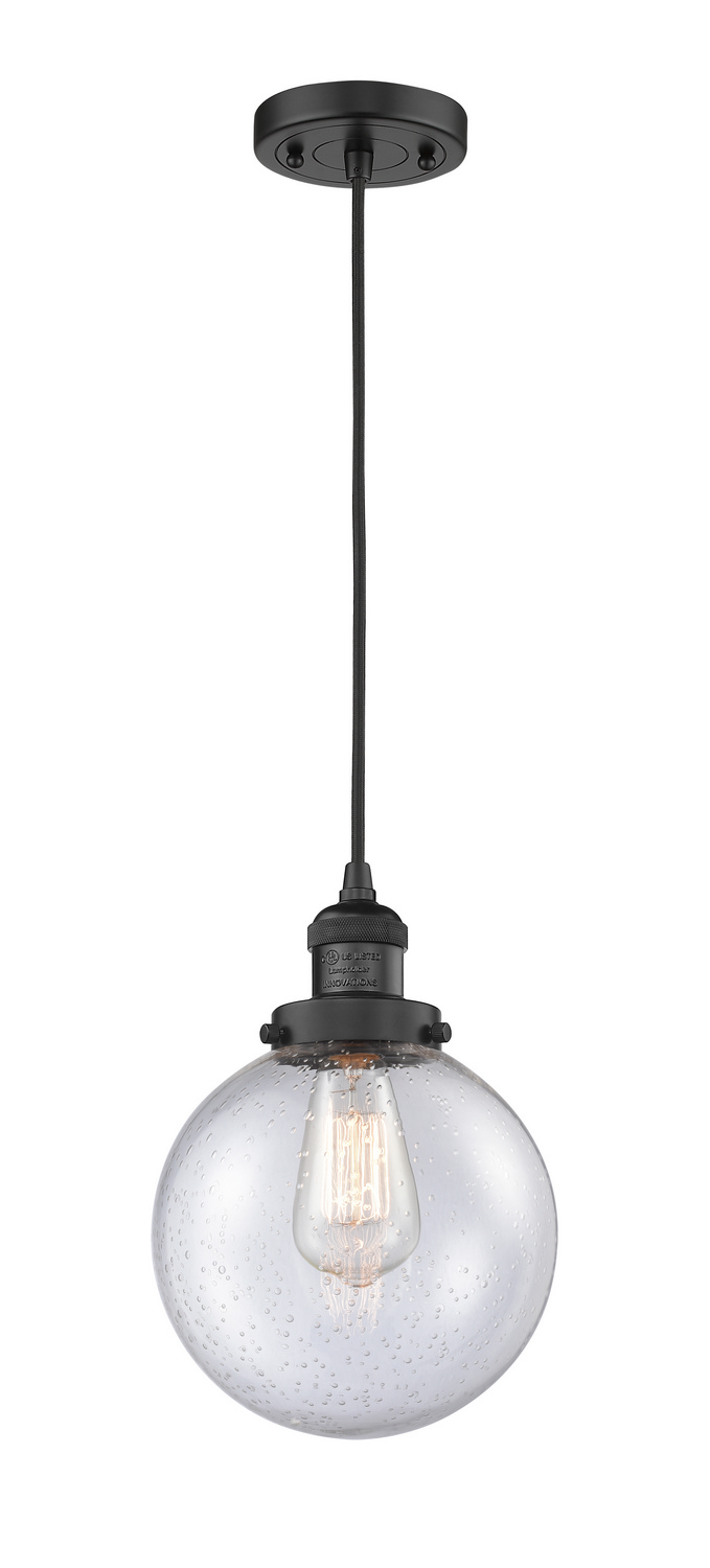 One Light Mini Pendant by Innovations - Franklin Restoration Collection, Matte Black Finish - 201C-BK-G204-8
