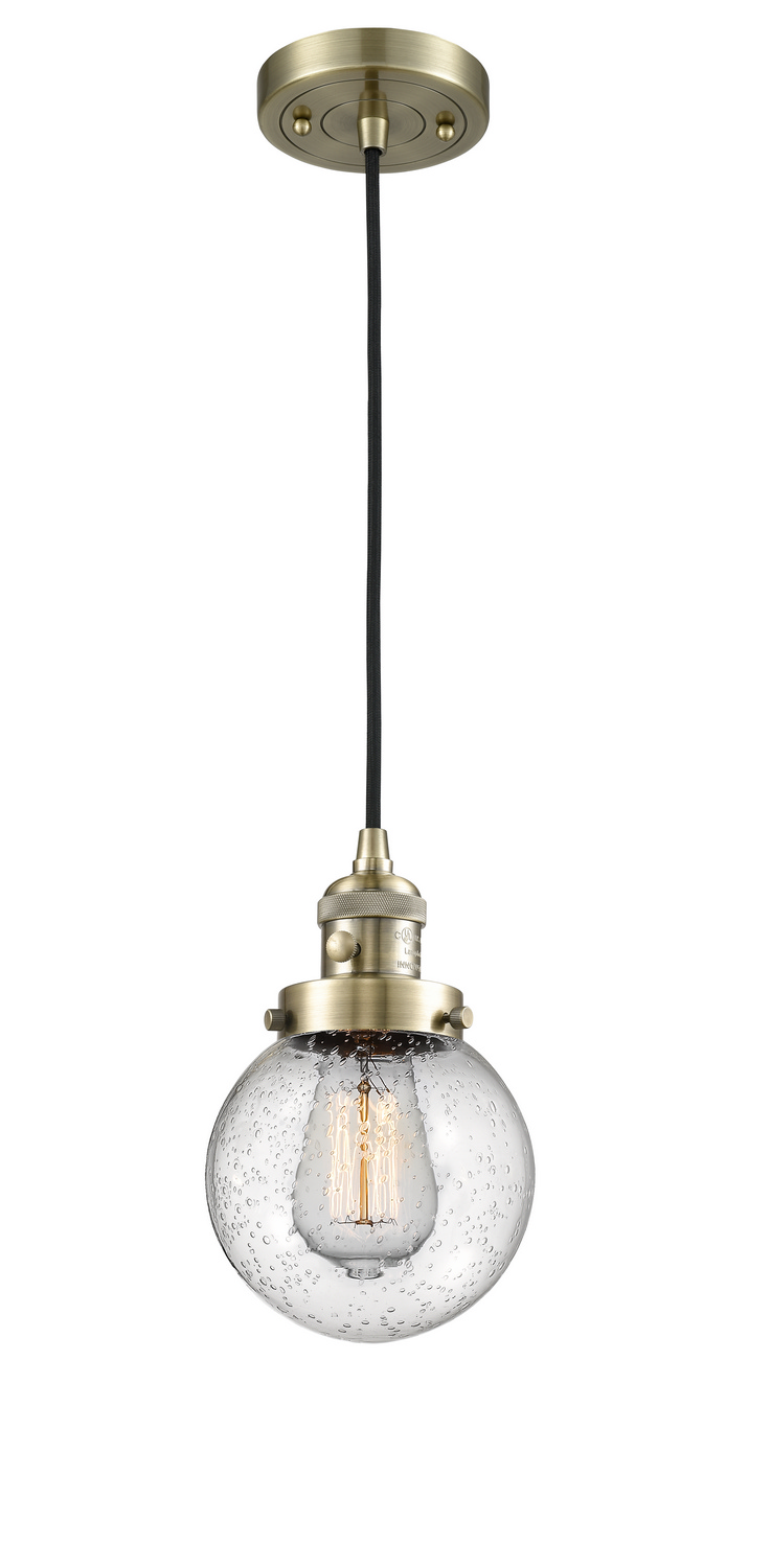 One Light Mini Pendant by Innovations - Franklin Restoration Collection, Antique Brass Finish - 201CSW-AB-G204-6