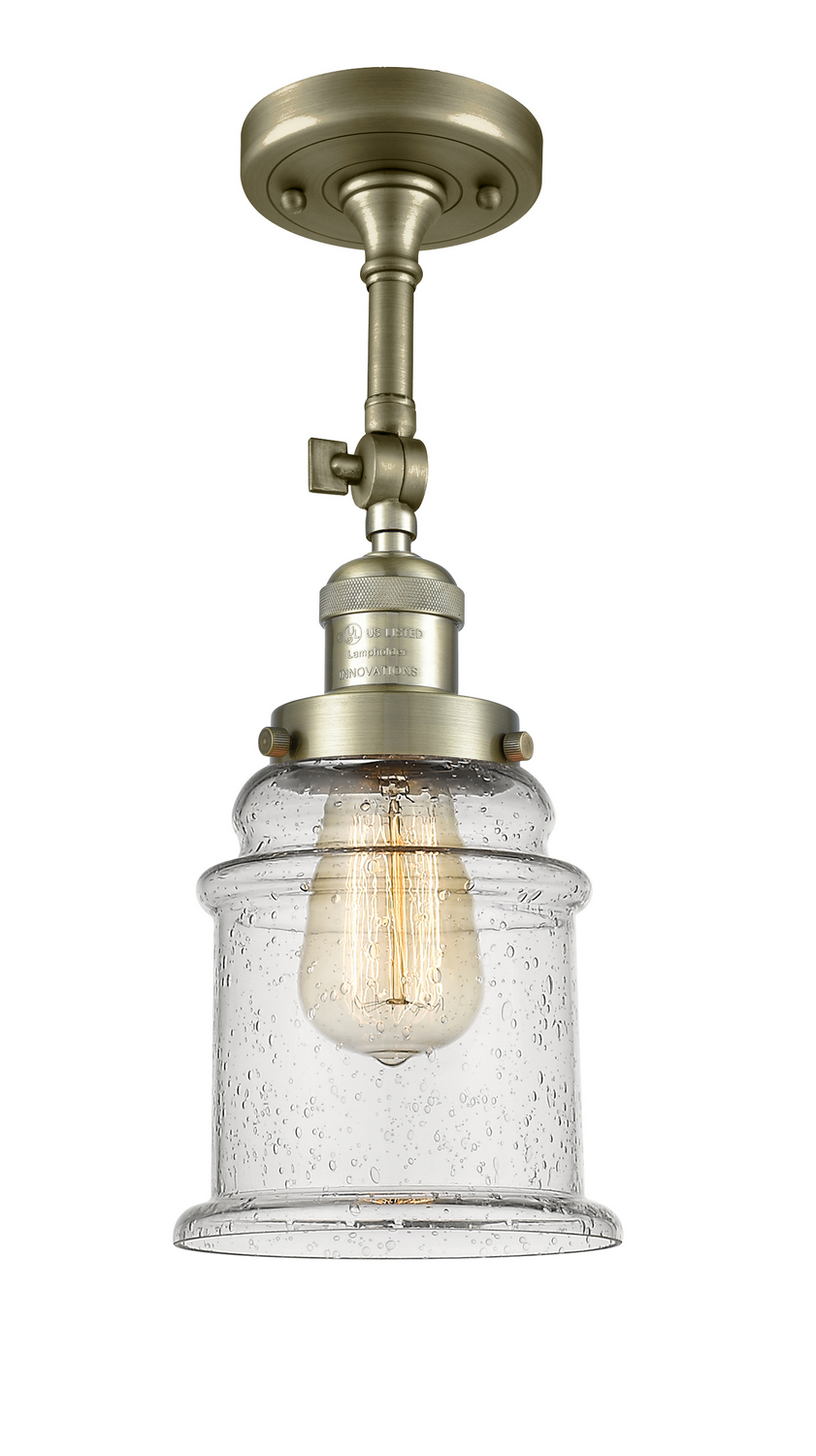 One Light Semi-Flush Mount by Innovations - Franklin Restoration Collection, Antique Brass Finish - 201F-AB-G184
