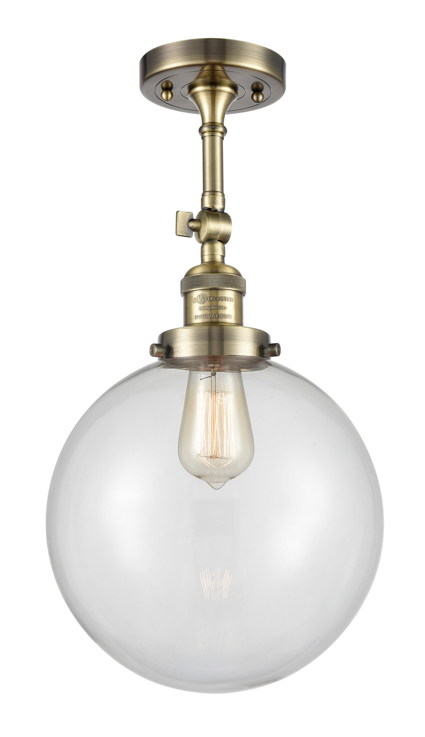 LED Semi-Flush Mount by Innovations - Franklin Restoration Collection, Antique Brass Finish - 201F-AB-G202-10-LED