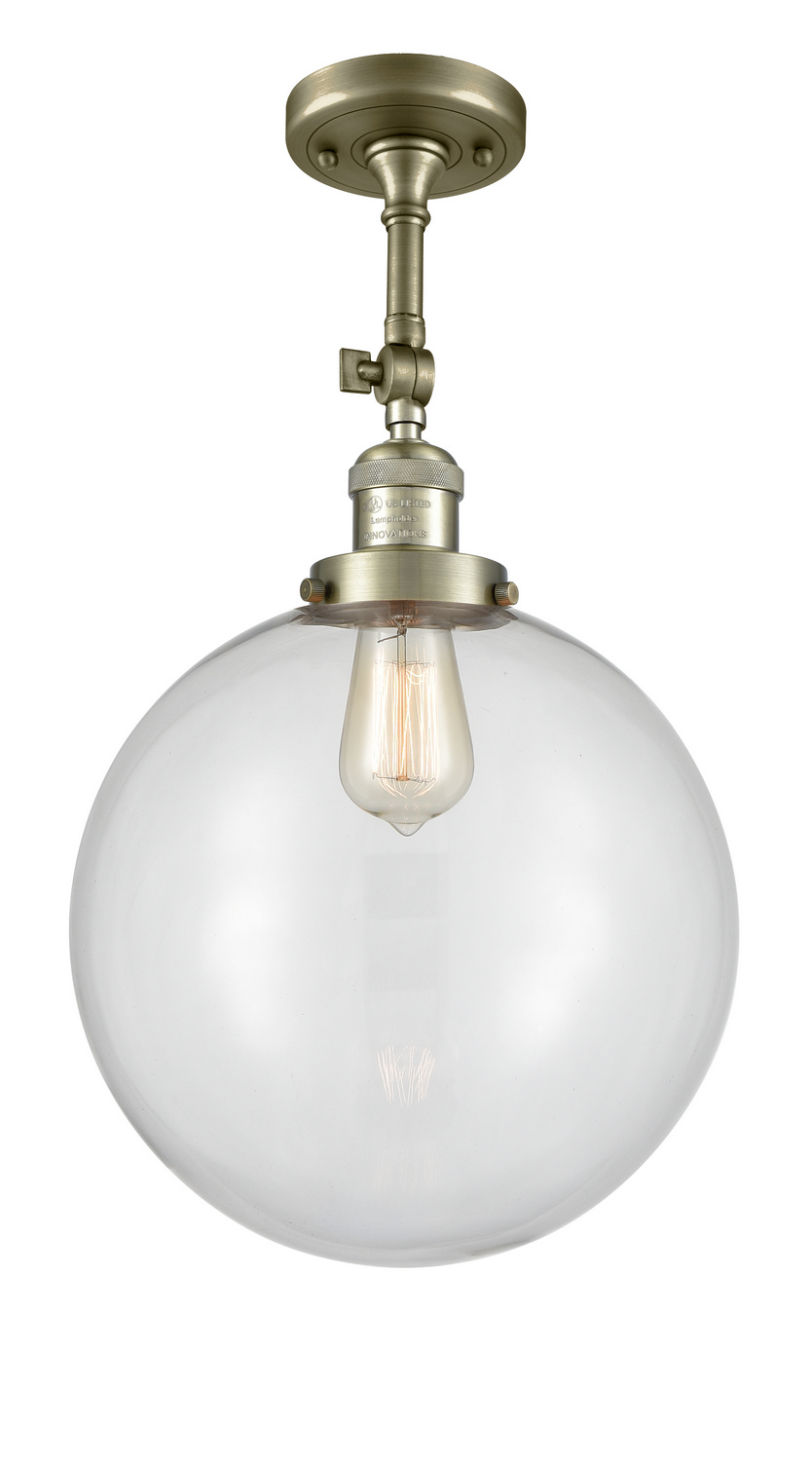 One Light Semi-Flush Mount by Innovations - Franklin Restoration Collection, Antique Brass Finish - 201F-AB-G202-12