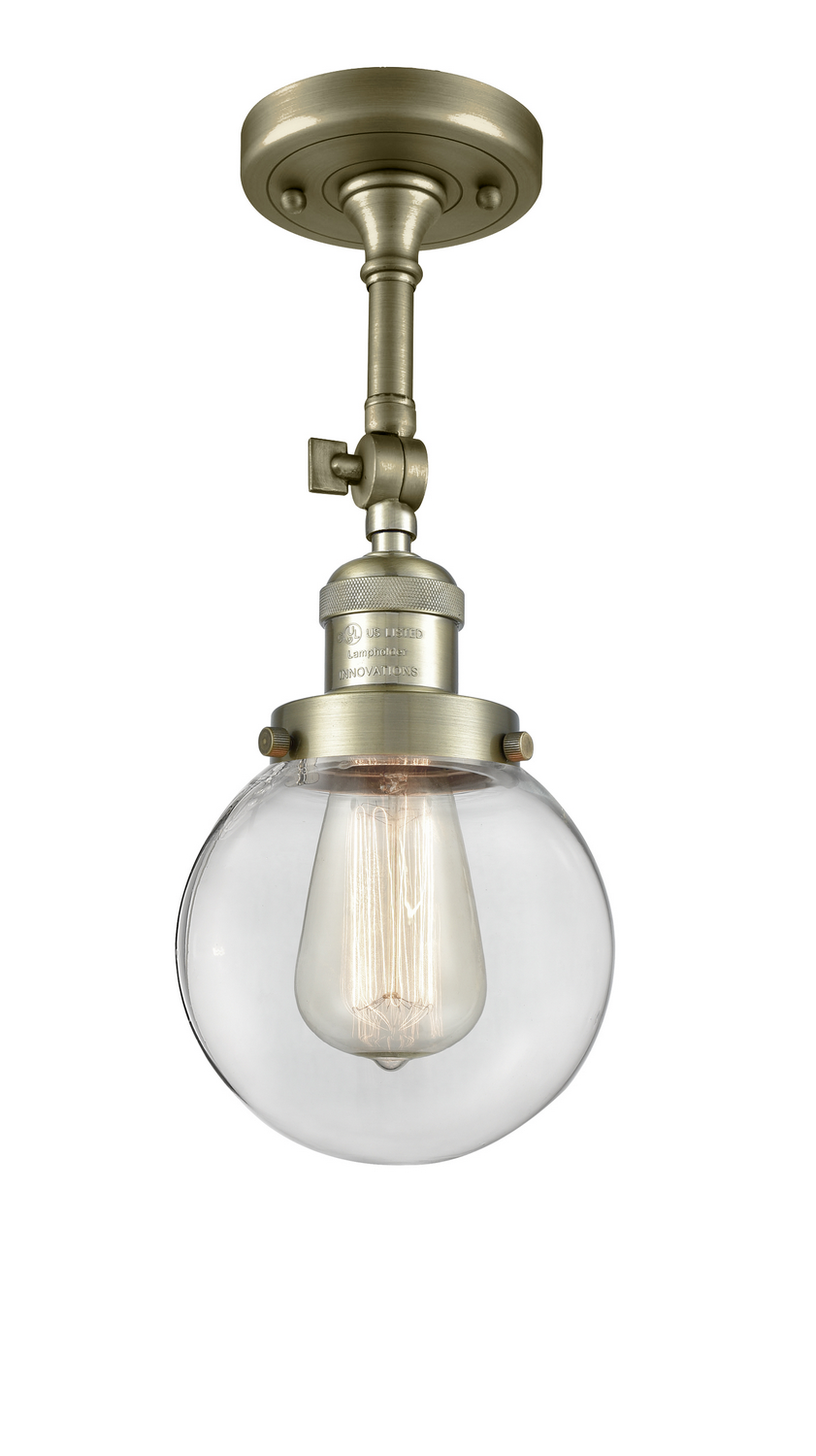 LED Semi-Flush Mount by Innovations - Franklin Restoration Collection, Antique Brass Finish - 201F-AB-G202-6-LED