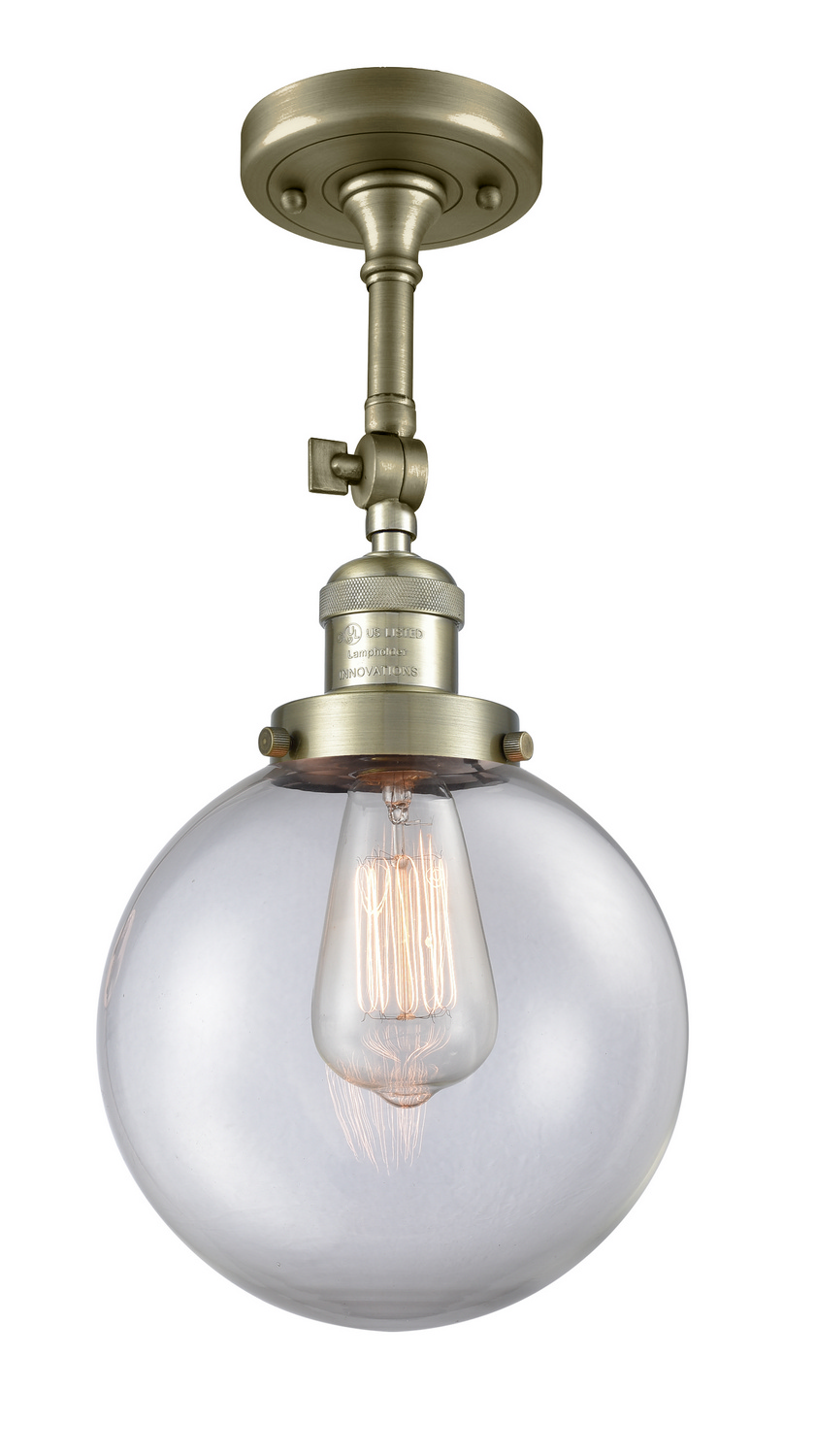 One Light Semi-Flush Mount by Innovations - Franklin Restoration Collection, Antique Brass Finish - 201F-AB-G202-8
