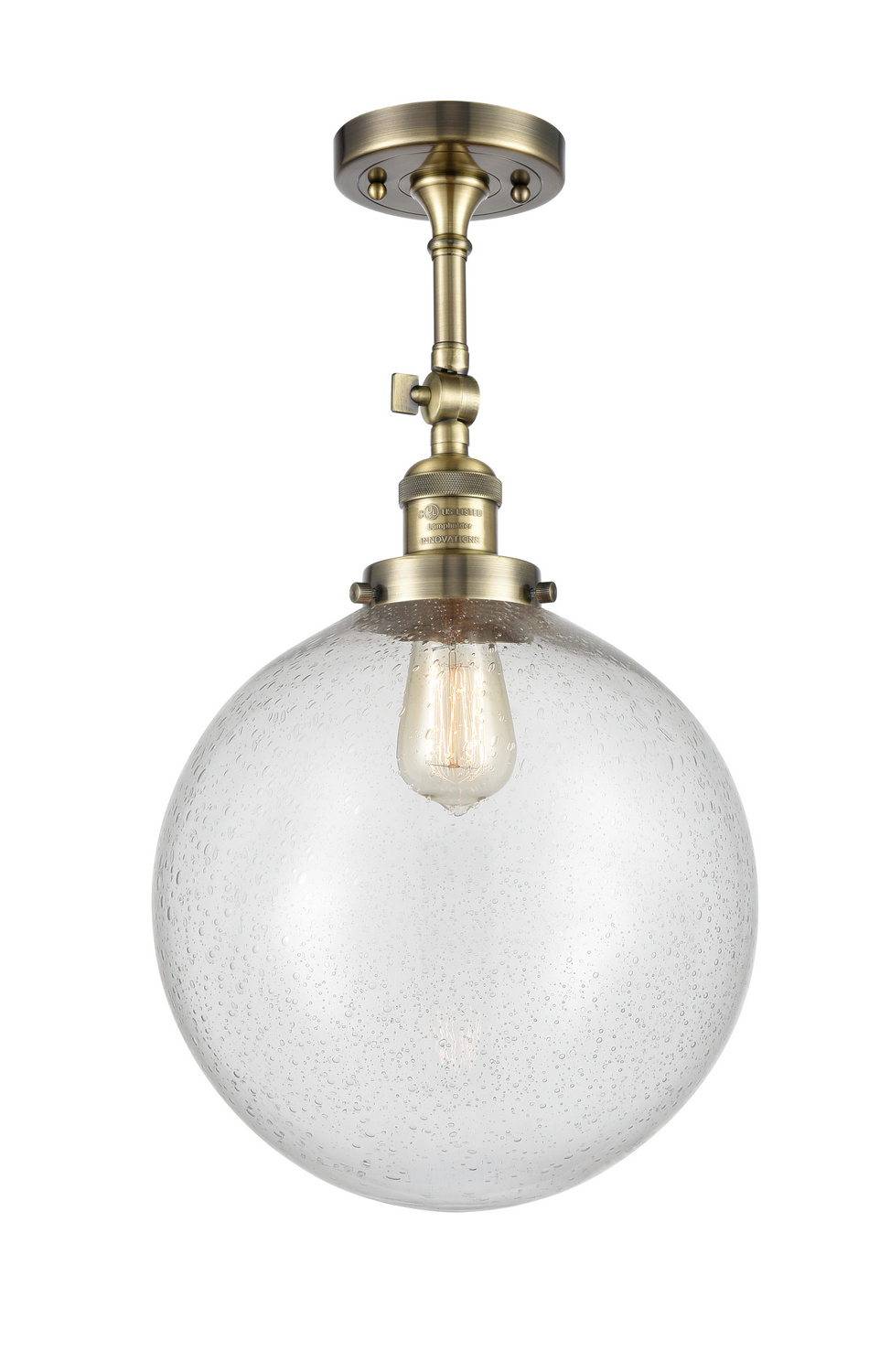 One Light Semi-Flush Mount by Innovations - Franklin Restoration Collection, Antique Brass Finish - 201F-AB-G204-12