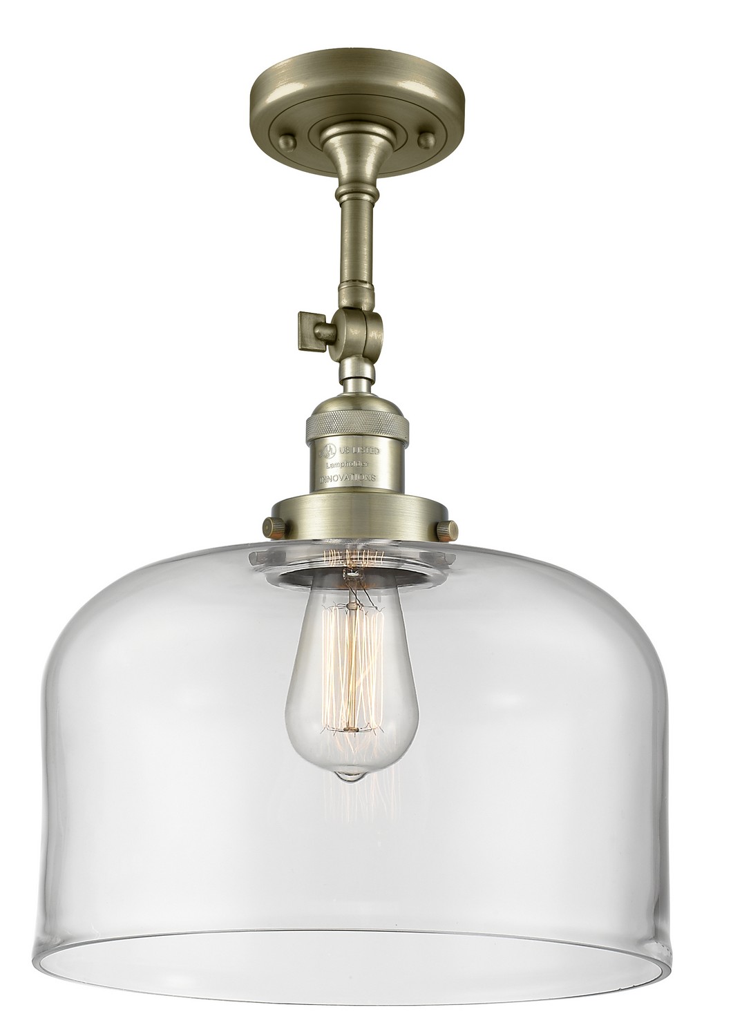 One Light Semi-Flush Mount by Innovations - Franklin Restoration Collection, Antique Brass Finish - 201F-AB-G72-L