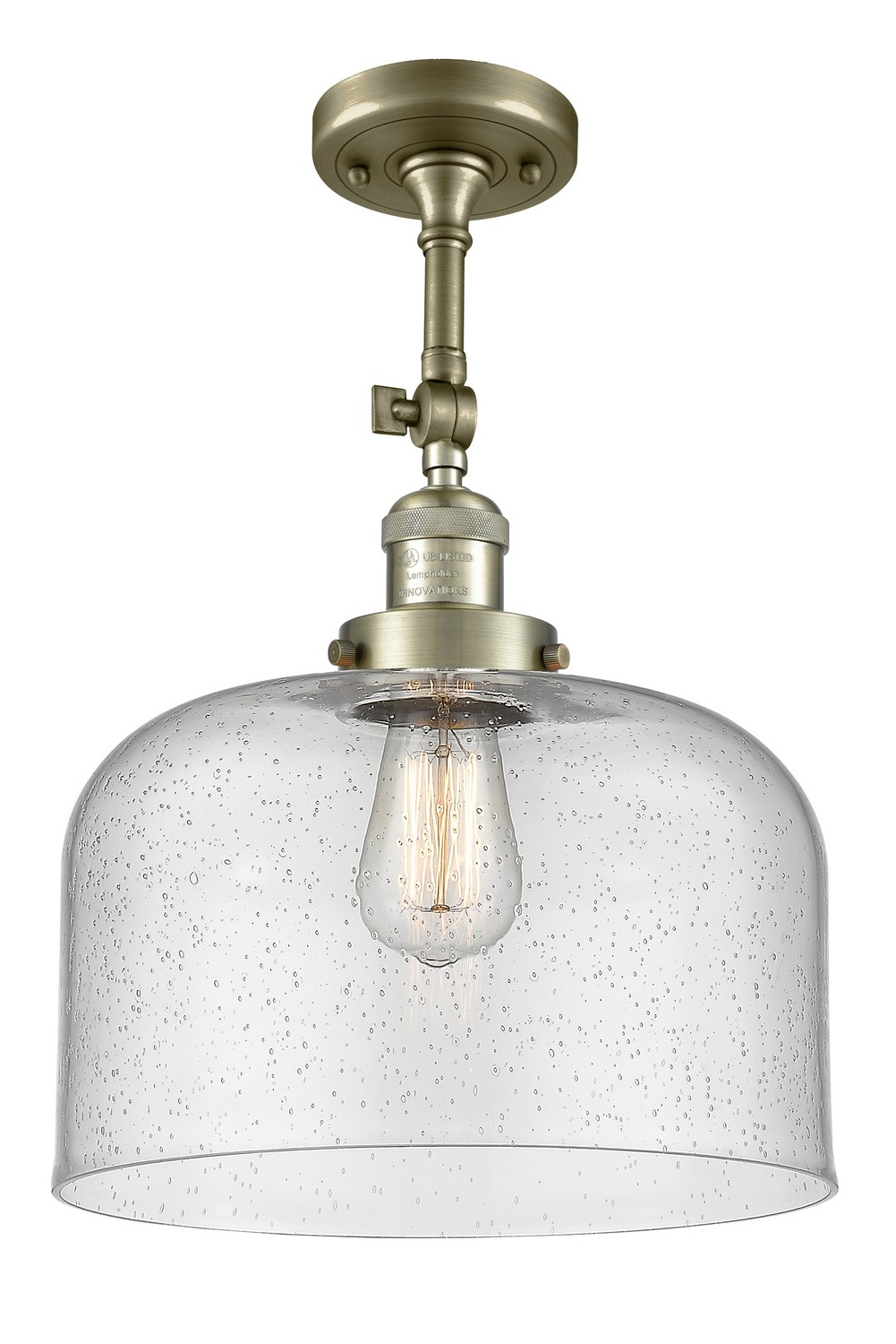One Light Semi-Flush Mount by Innovations - Franklin Restoration Collection, Antique Brass Finish - 201F-AB-G74-L