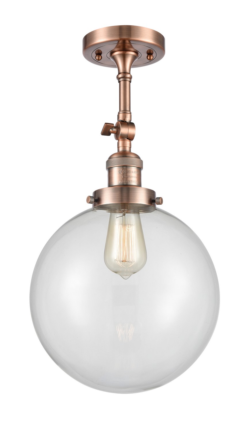 LED Semi-Flush Mount by Innovations - Franklin Restoration Collection, Antique Copper Finish - 201F-AC-G202-10-LED