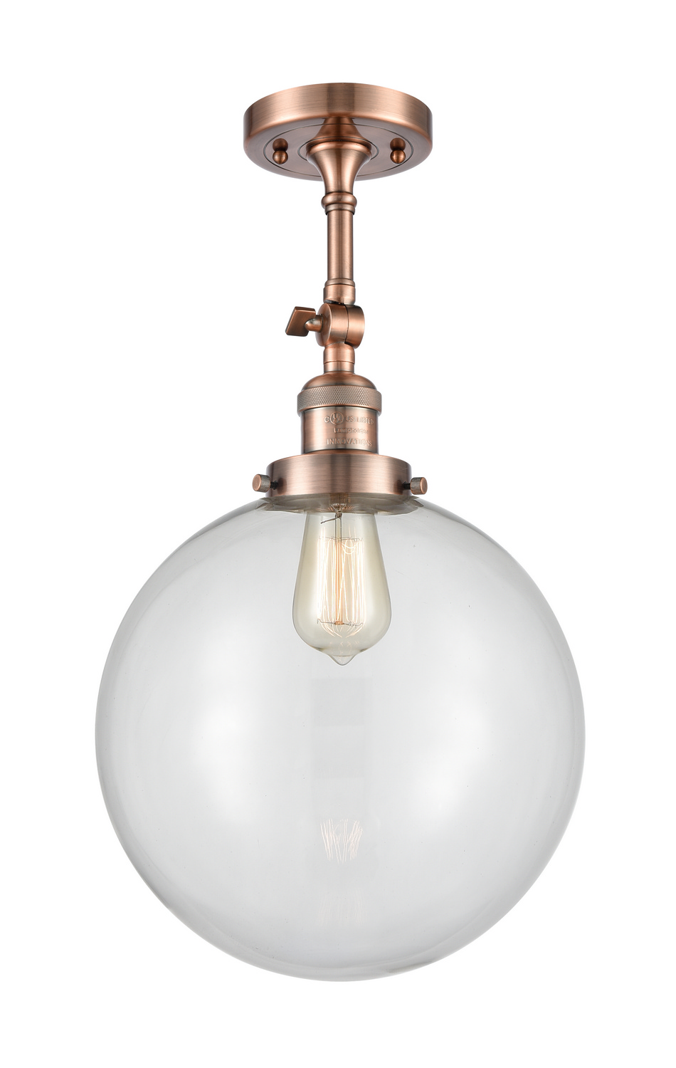 One Light Semi-Flush Mount by Innovations - Franklin Restoration Collection, Antique Copper Finish - 201F-AC-G202-12